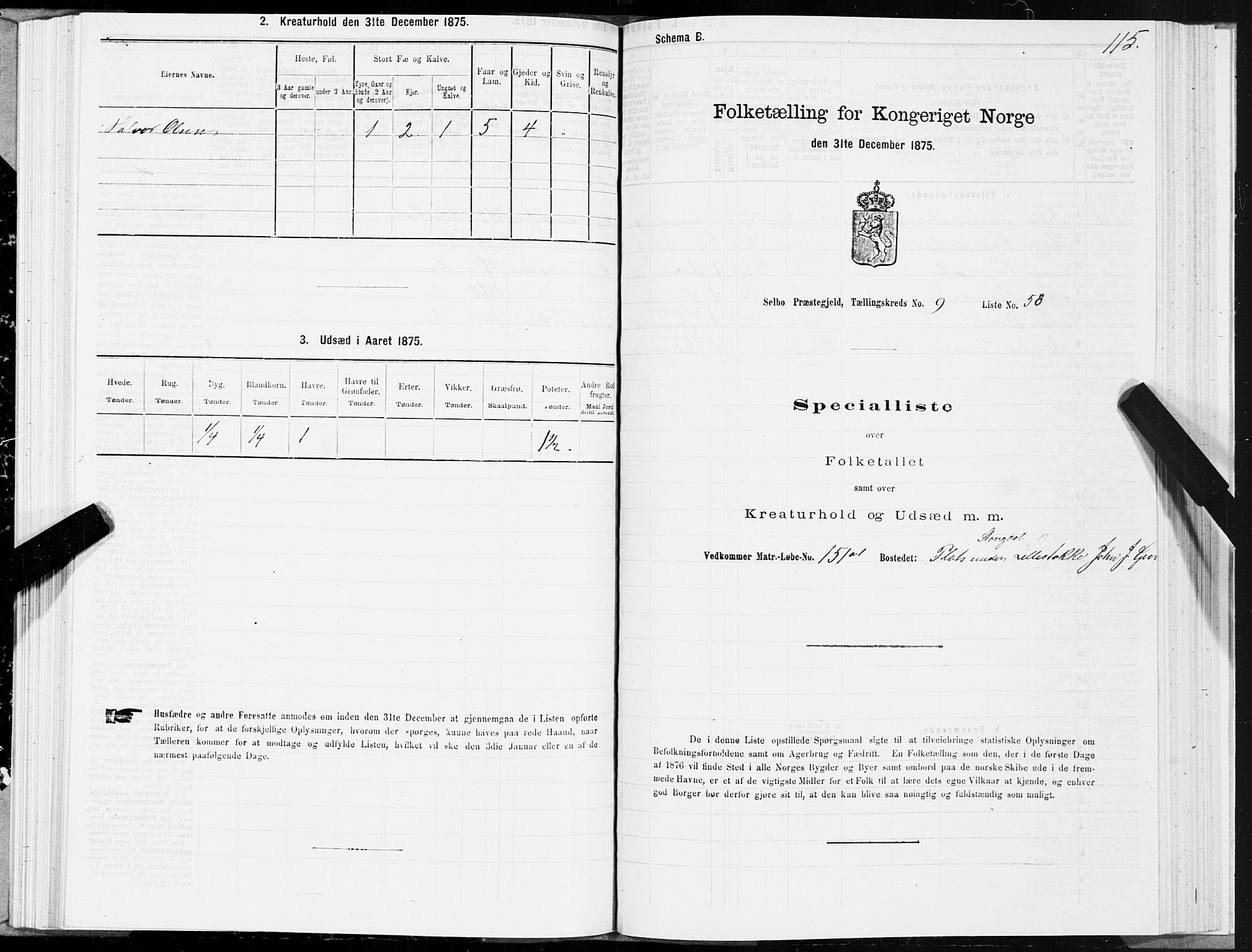 SAT, 1875 census for 1664P Selbu, 1875, p. 5115