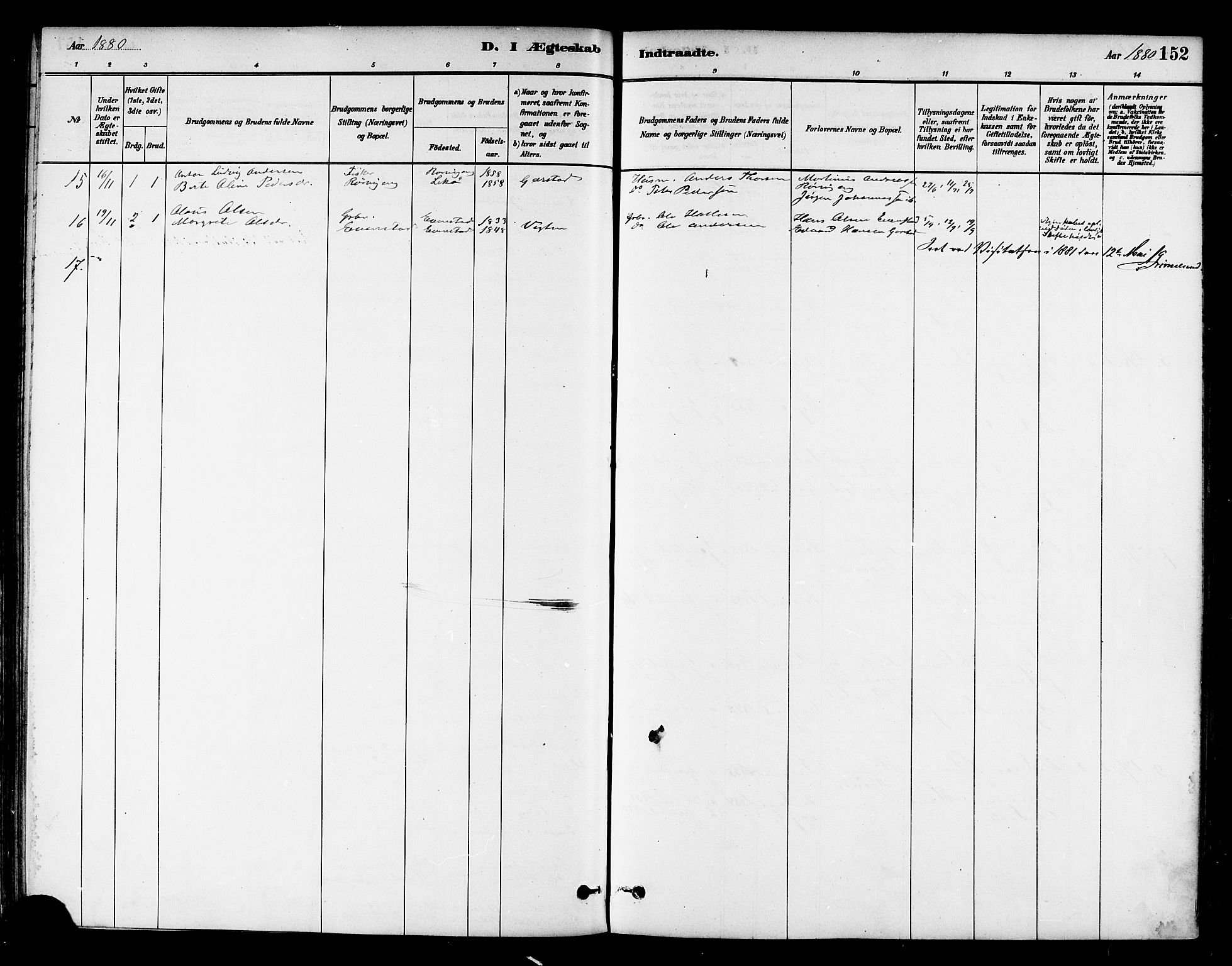 Ministerialprotokoller, klokkerbøker og fødselsregistre - Nord-Trøndelag, AV/SAT-A-1458/786/L0686: Parish register (official) no. 786A02, 1880-1887, p. 152