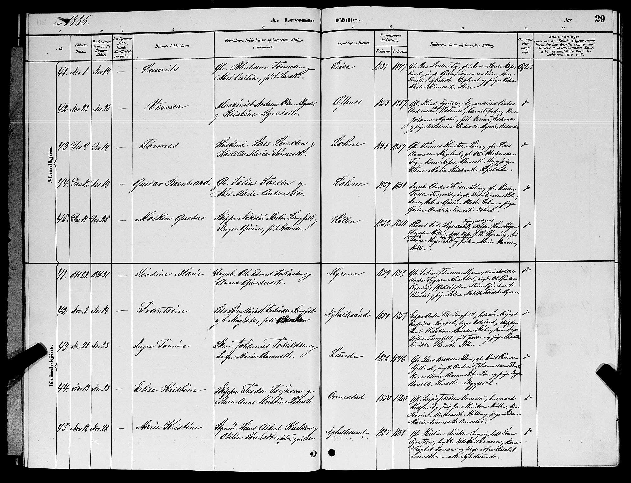 Søgne sokneprestkontor, AV/SAK-1111-0037/F/Fb/Fbb/L0005: Parish register (copy) no. B 5, 1884-1891, p. 29