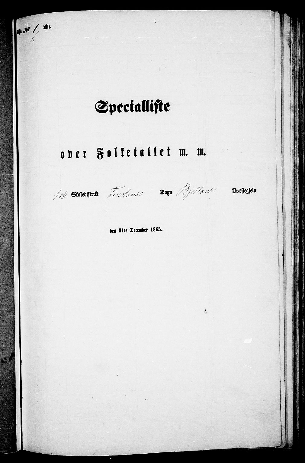 RA, 1865 census for Bjelland, 1865, p. 11