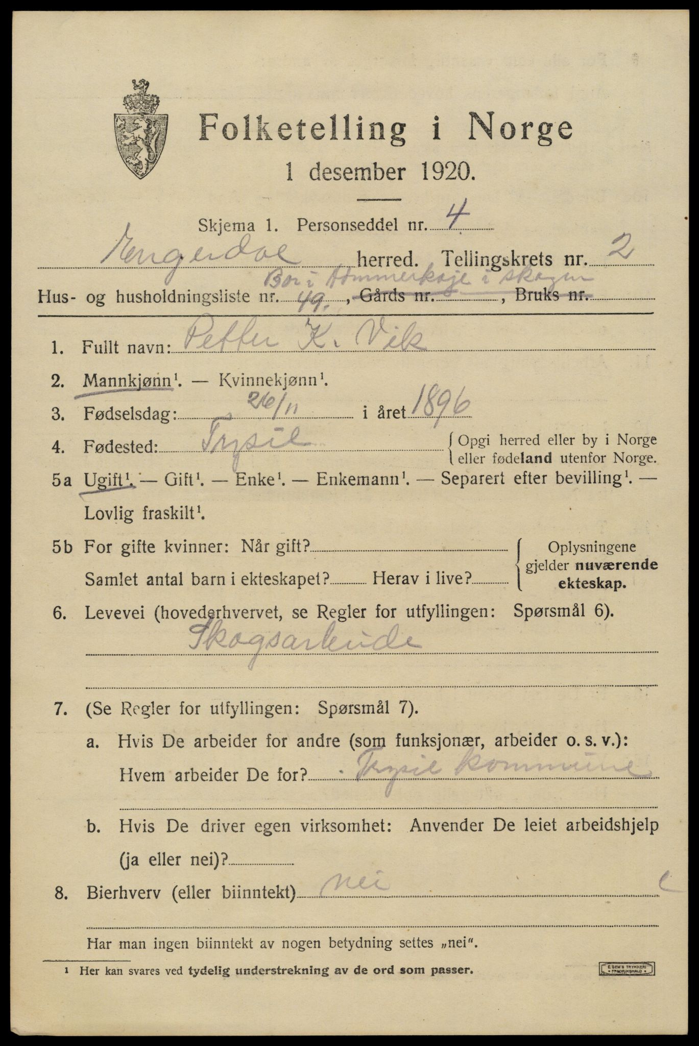 SAH, 1920 census for Engerdal, 1920, p. 1505