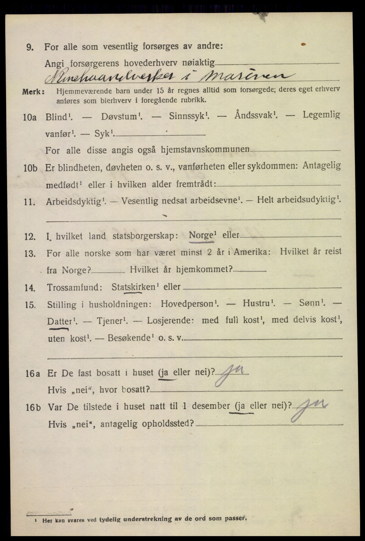 SAK, 1920 census for Oddernes, 1920, p. 10274