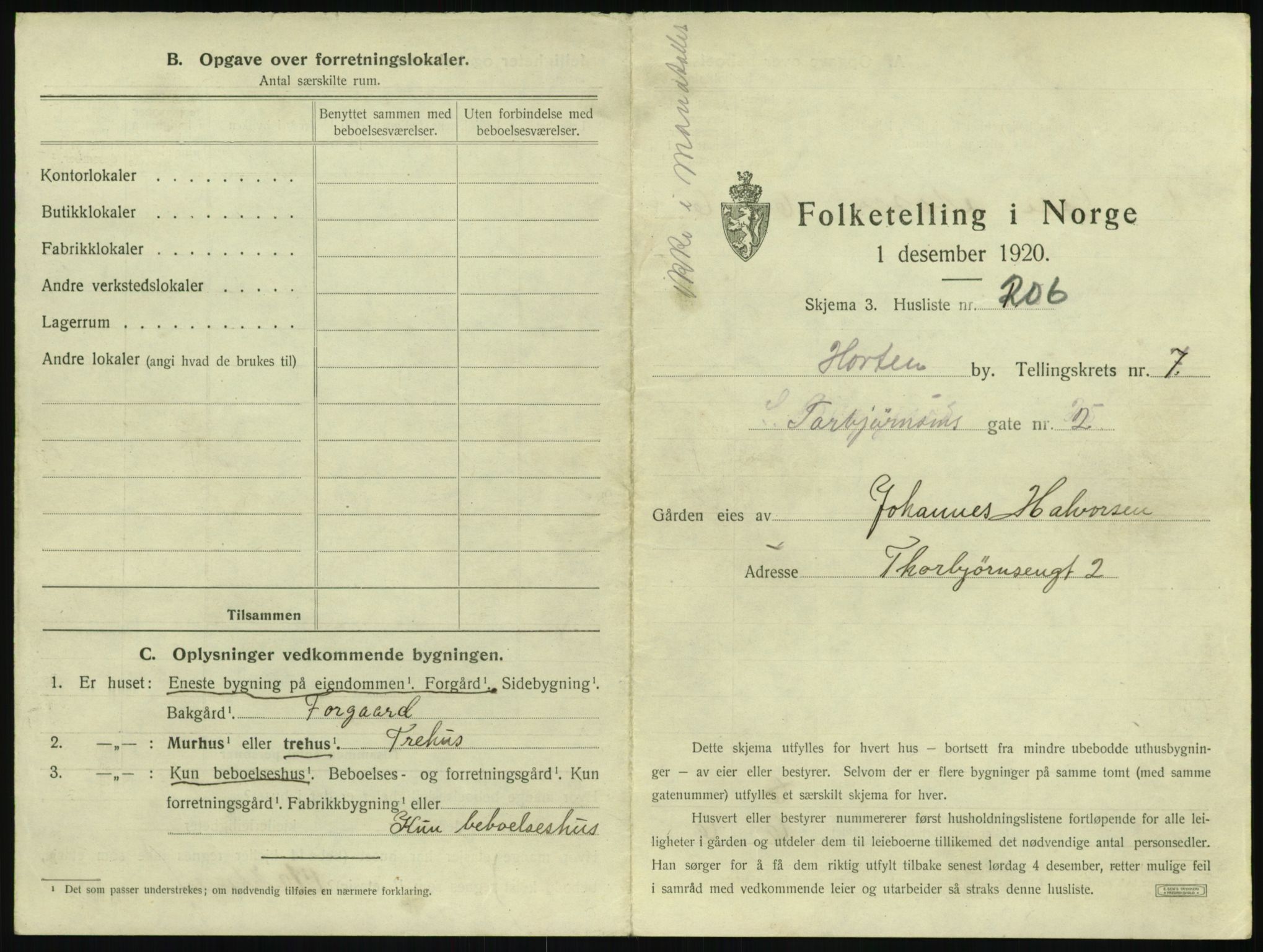 SAKO, 1920 census for Horten, 1920, p. 2809