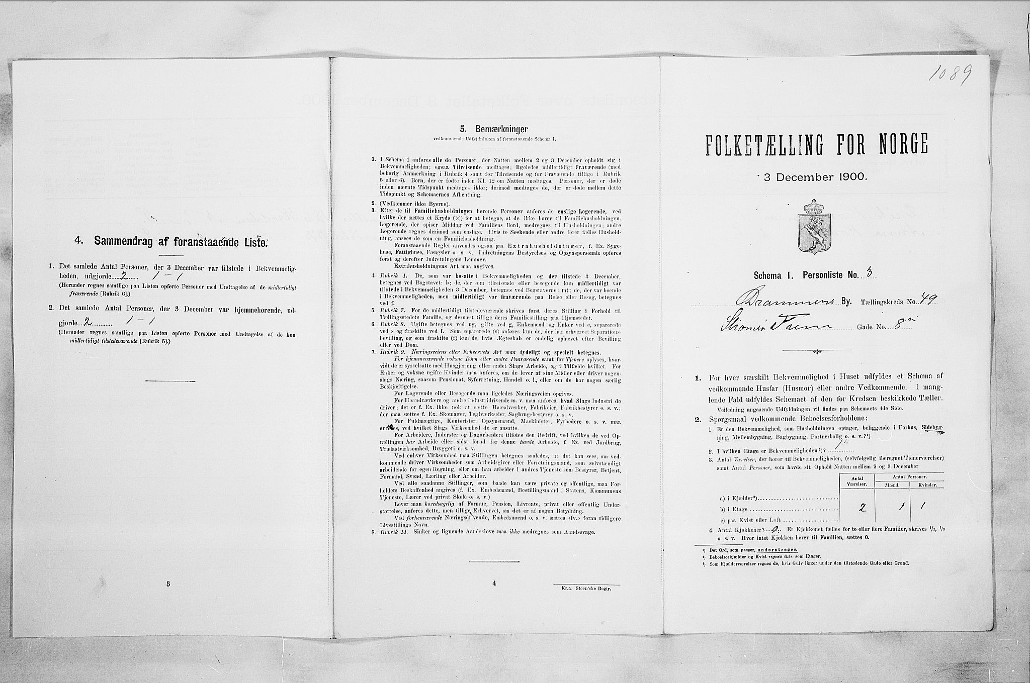 RA, 1900 census for Drammen, 1900, p. 8587