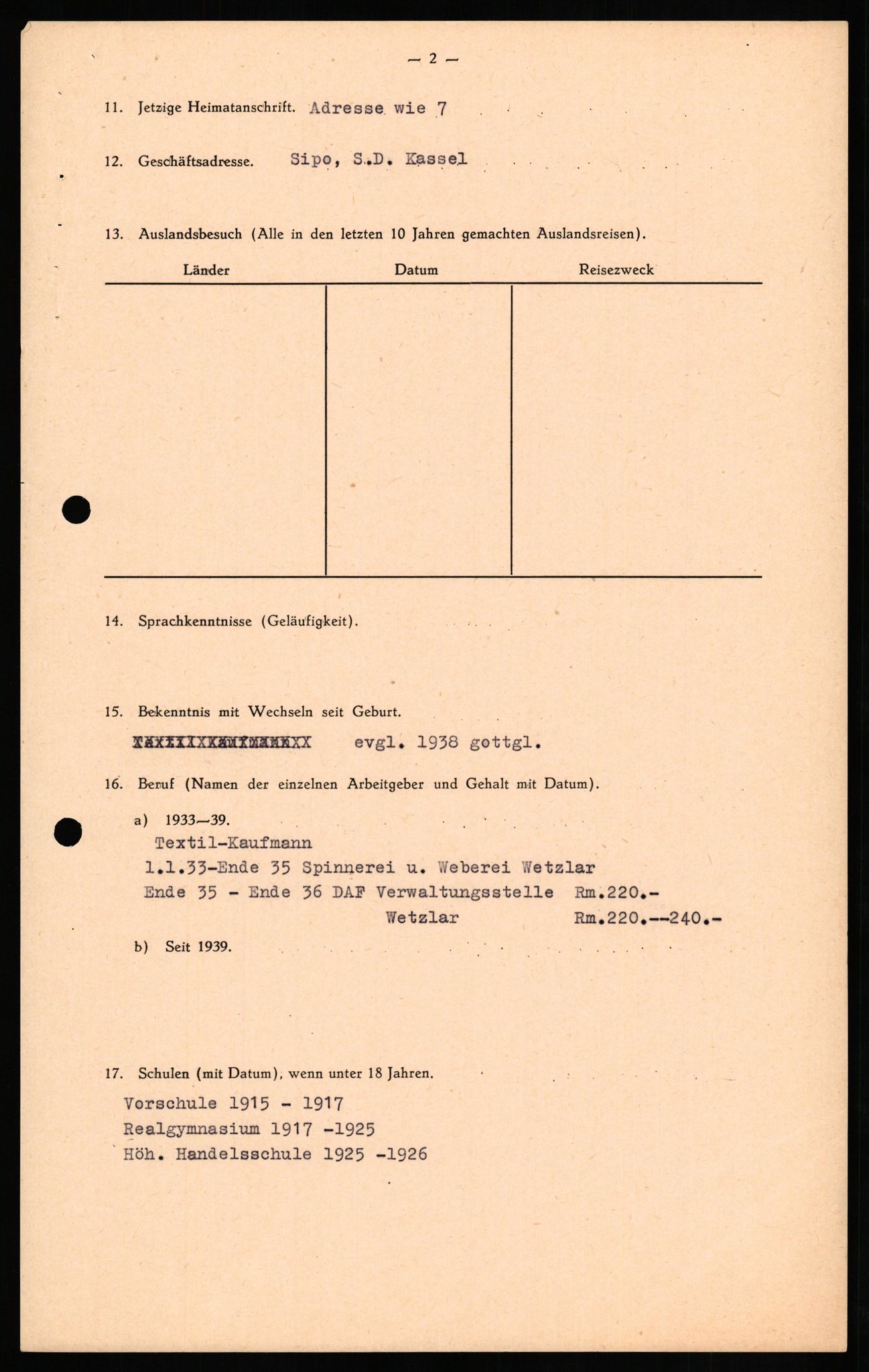Forsvaret, Forsvarets overkommando II, RA/RAFA-3915/D/Db/L0024: CI Questionaires. Tyske okkupasjonsstyrker i Norge. Tyskere., 1945-1946, p. 304