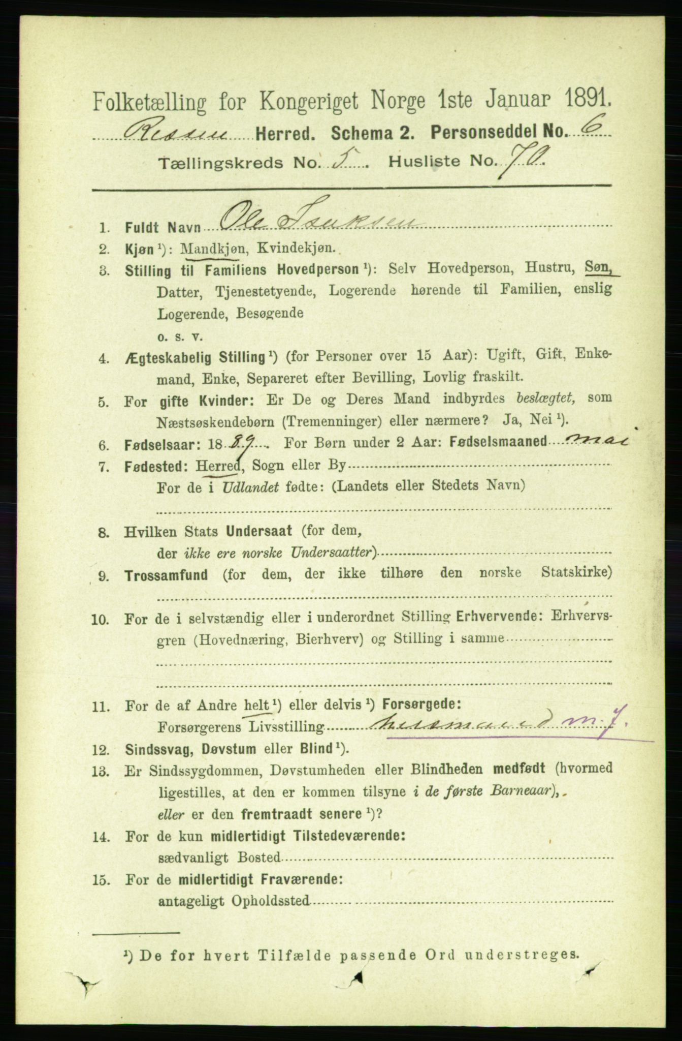 RA, 1891 census for 1624 Rissa, 1891, p. 3205