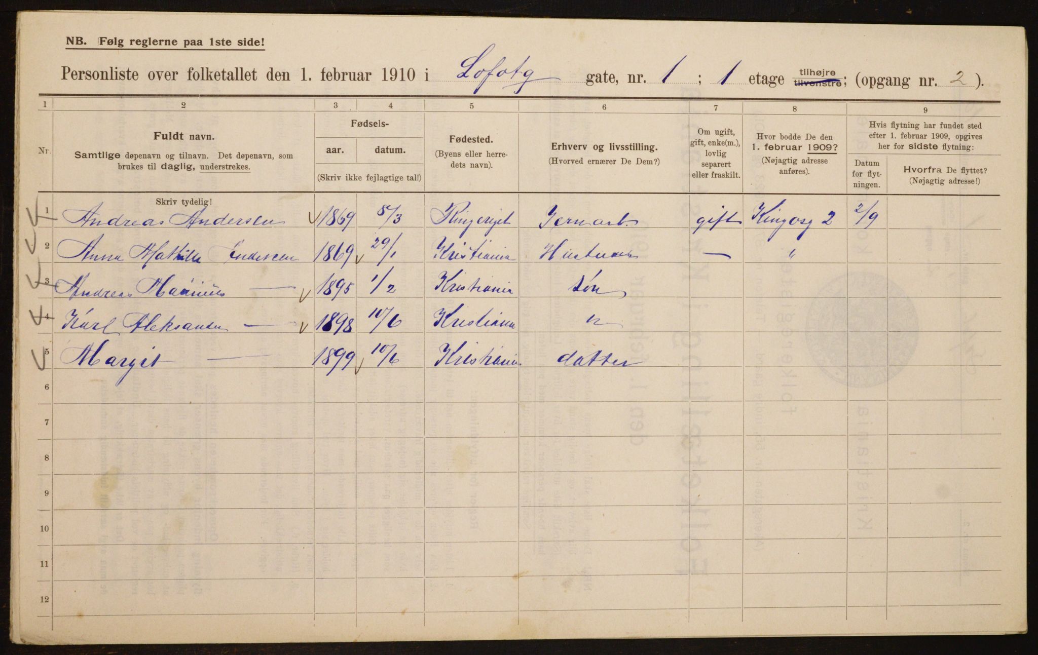 OBA, Municipal Census 1910 for Kristiania, 1910, p. 56350