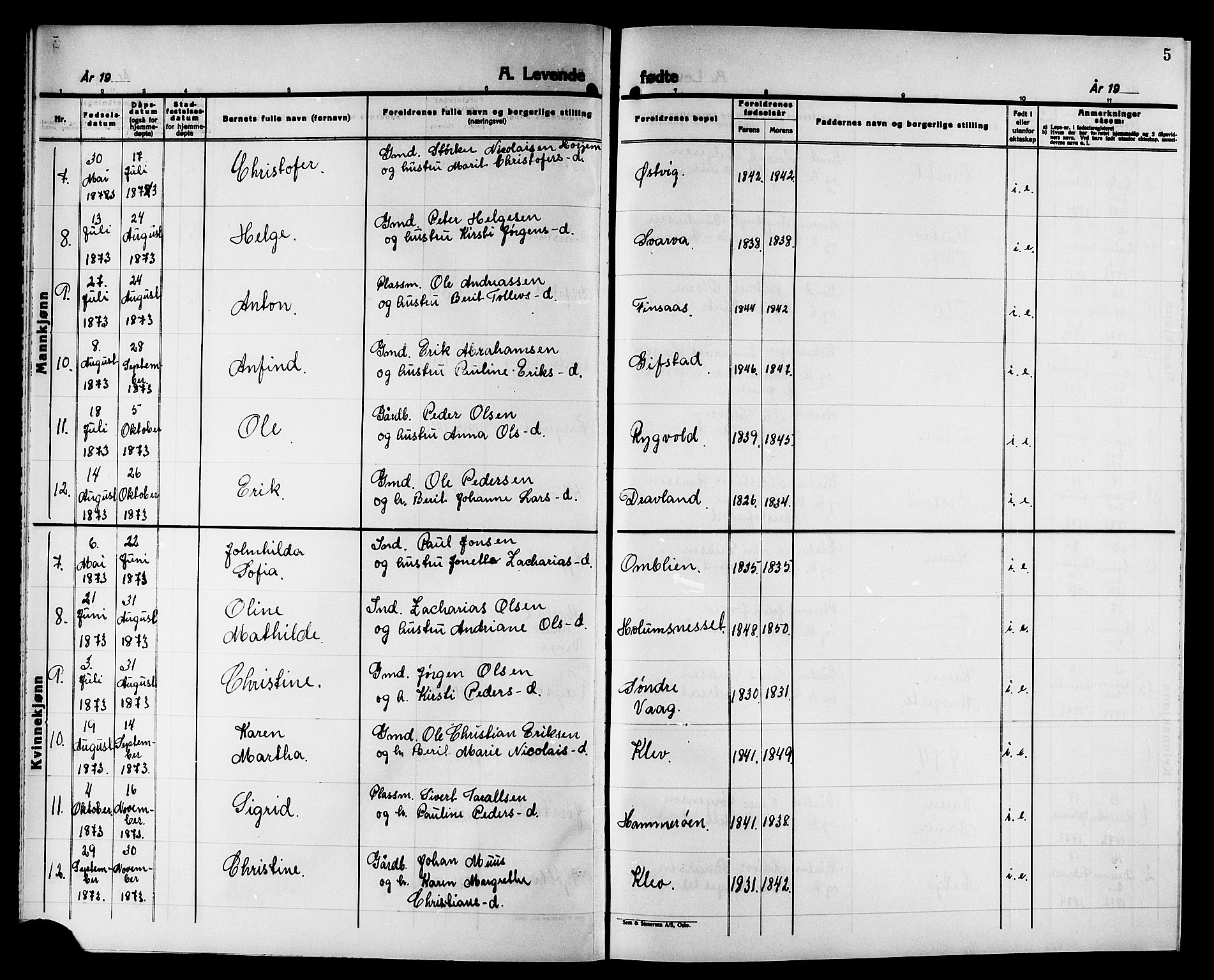 Ministerialprotokoller, klokkerbøker og fødselsregistre - Nord-Trøndelag, SAT/A-1458/749/L0486: Parish register (official) no. 749D02, 1873-1887, p. 5