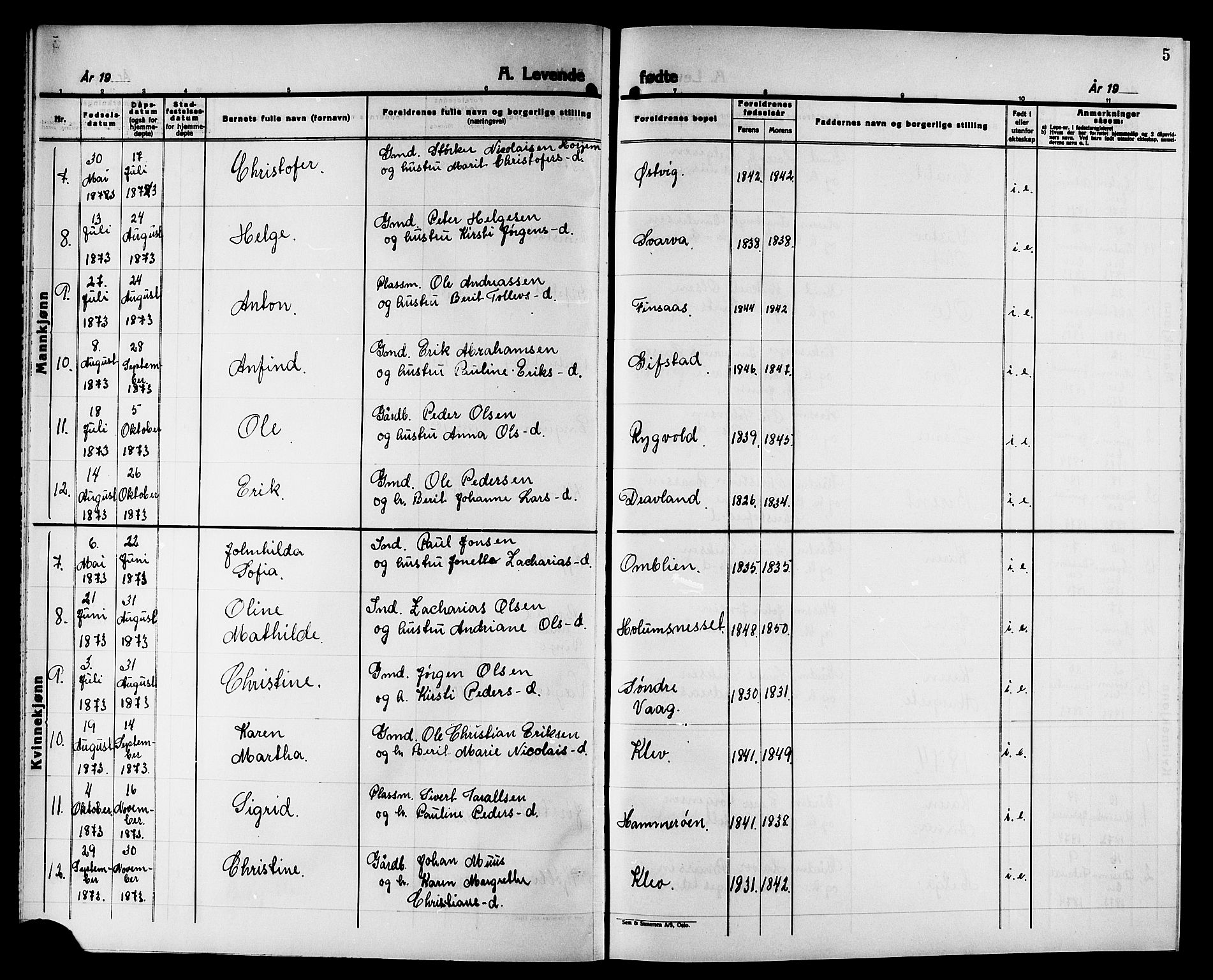 Ministerialprotokoller, klokkerbøker og fødselsregistre - Nord-Trøndelag, AV/SAT-A-1458/749/L0486: Parish register (official) no. 749D02, 1873-1887, p. 5