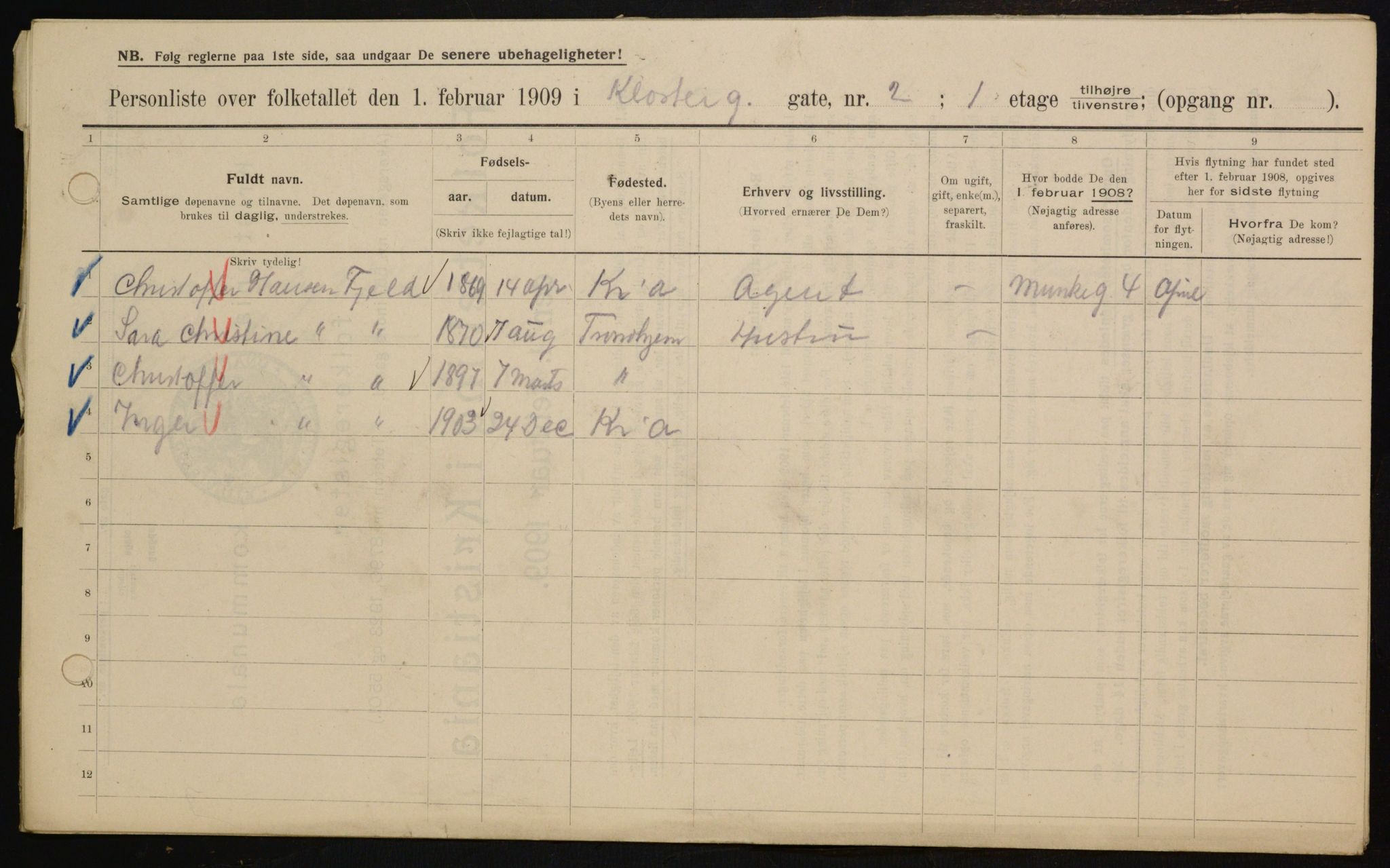 OBA, Municipal Census 1909 for Kristiania, 1909, p. 47753