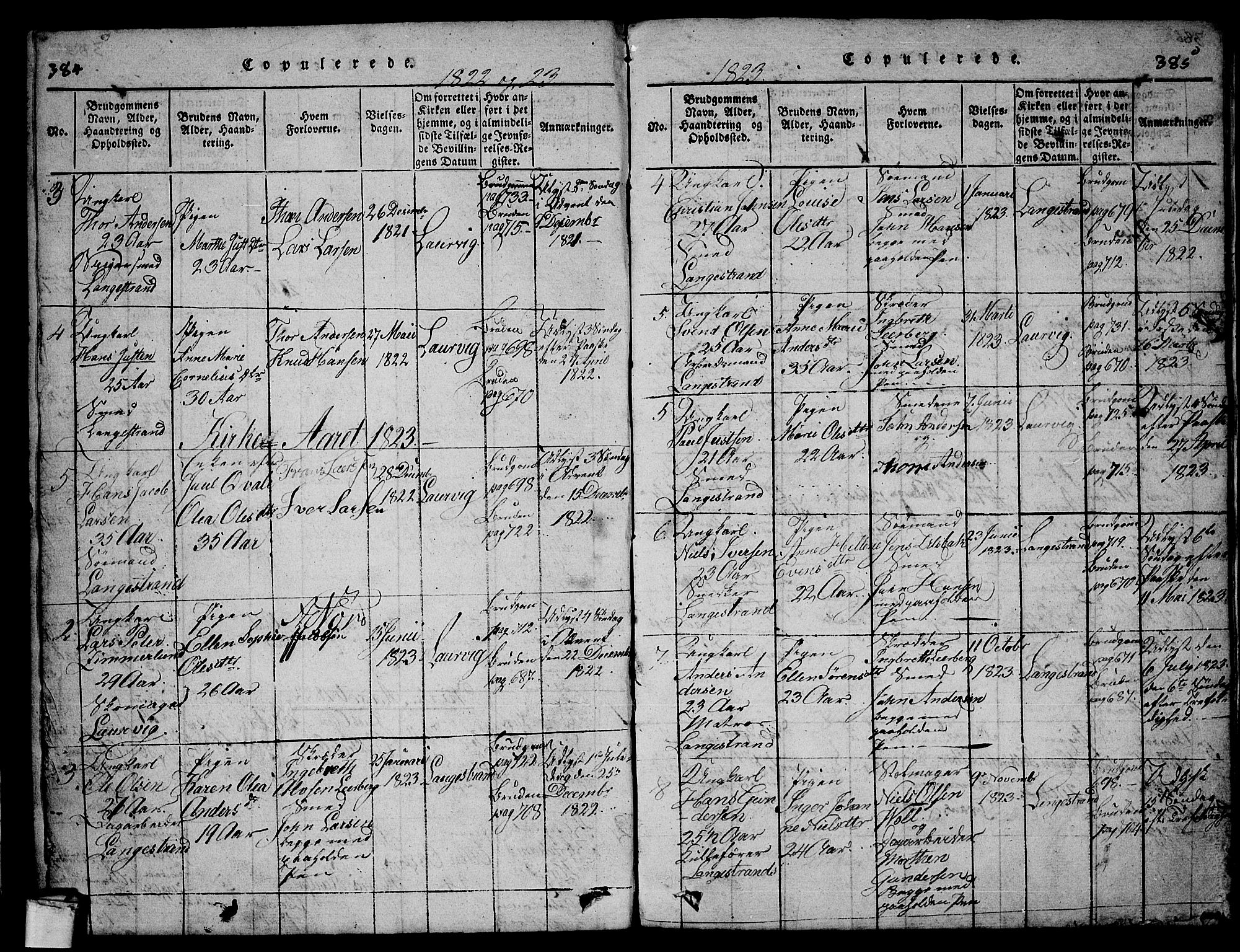 Larvik kirkebøker, AV/SAKO-A-352/G/Gb/L0001: Parish register (copy) no. II 1, 1818-1843, p. 384-385