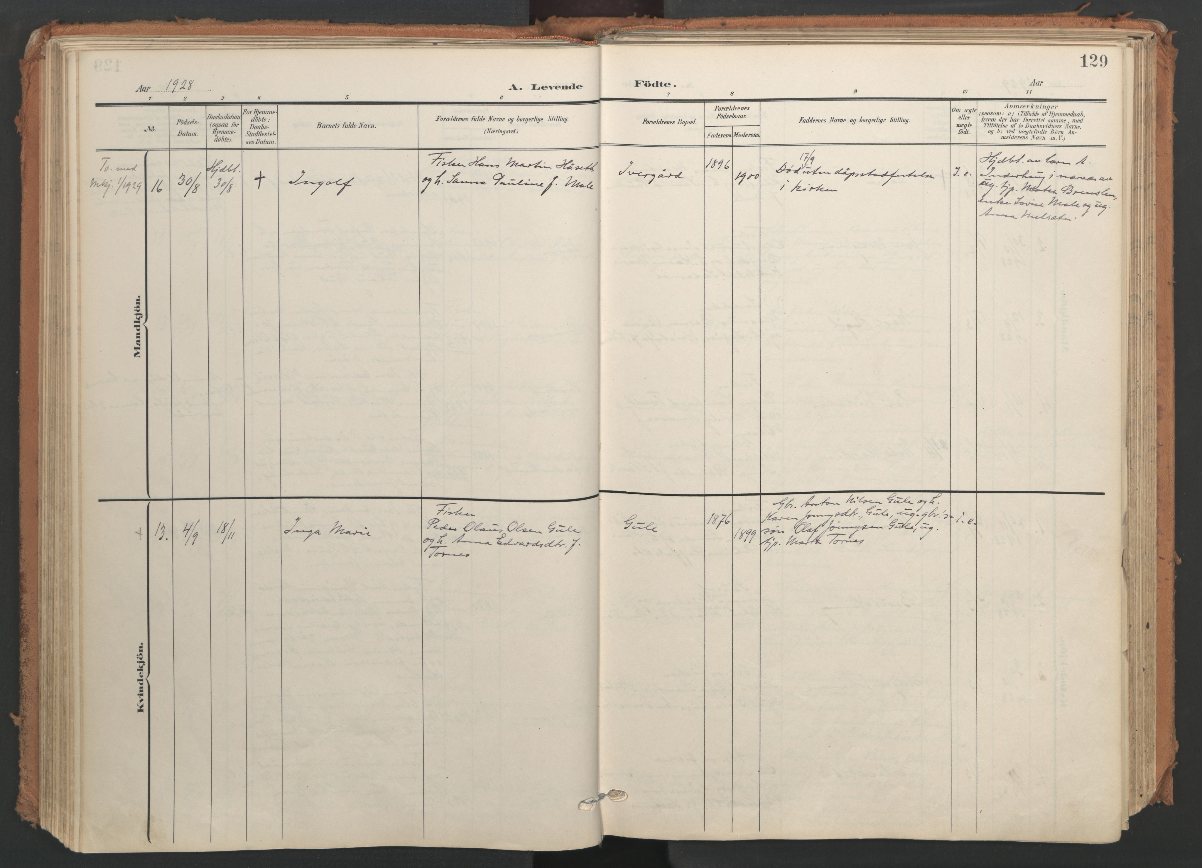 Ministerialprotokoller, klokkerbøker og fødselsregistre - Møre og Romsdal, AV/SAT-A-1454/566/L0771: Parish register (official) no. 566A10, 1904-1929, p. 129