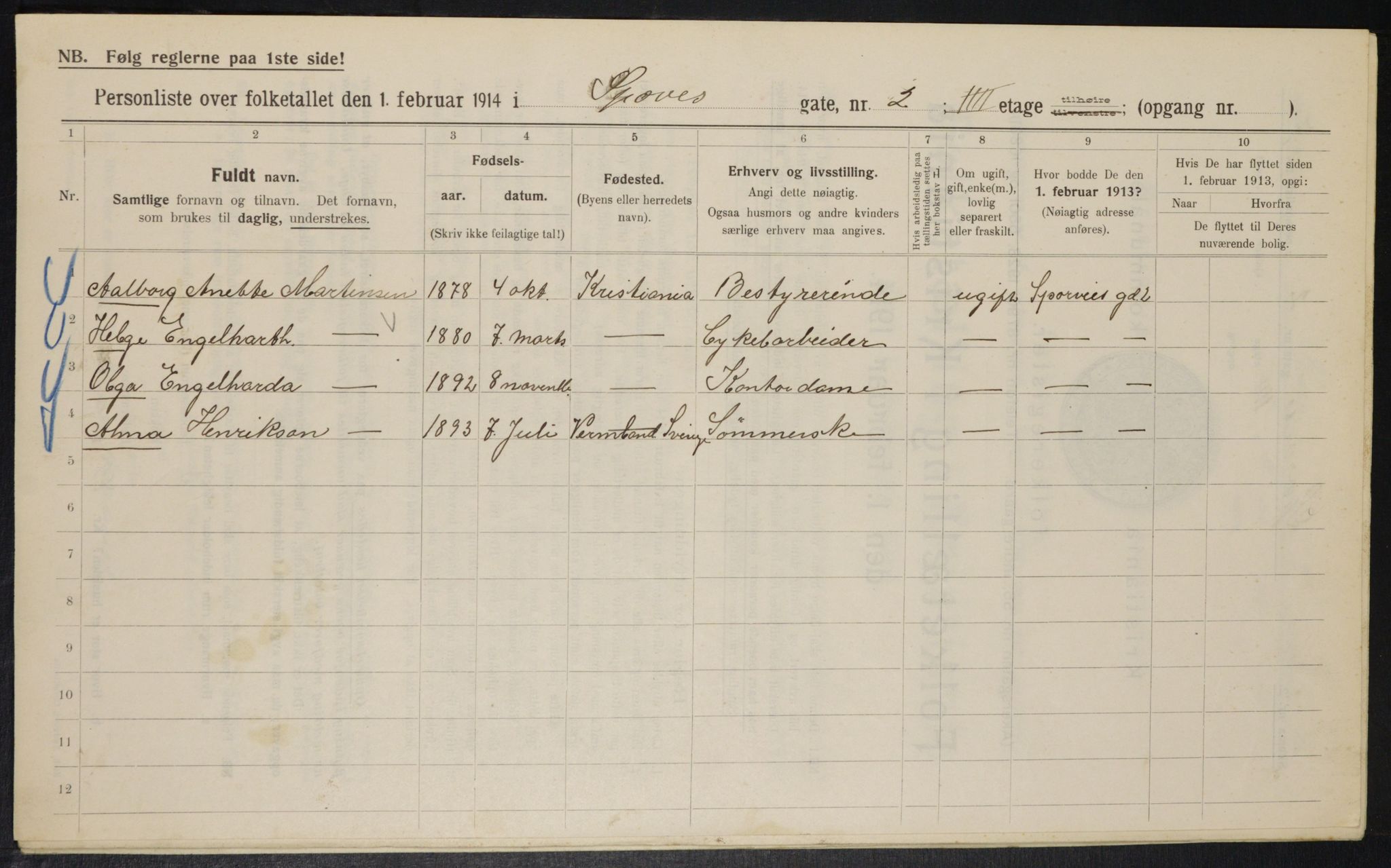 OBA, Municipal Census 1914 for Kristiania, 1914, p. 100329