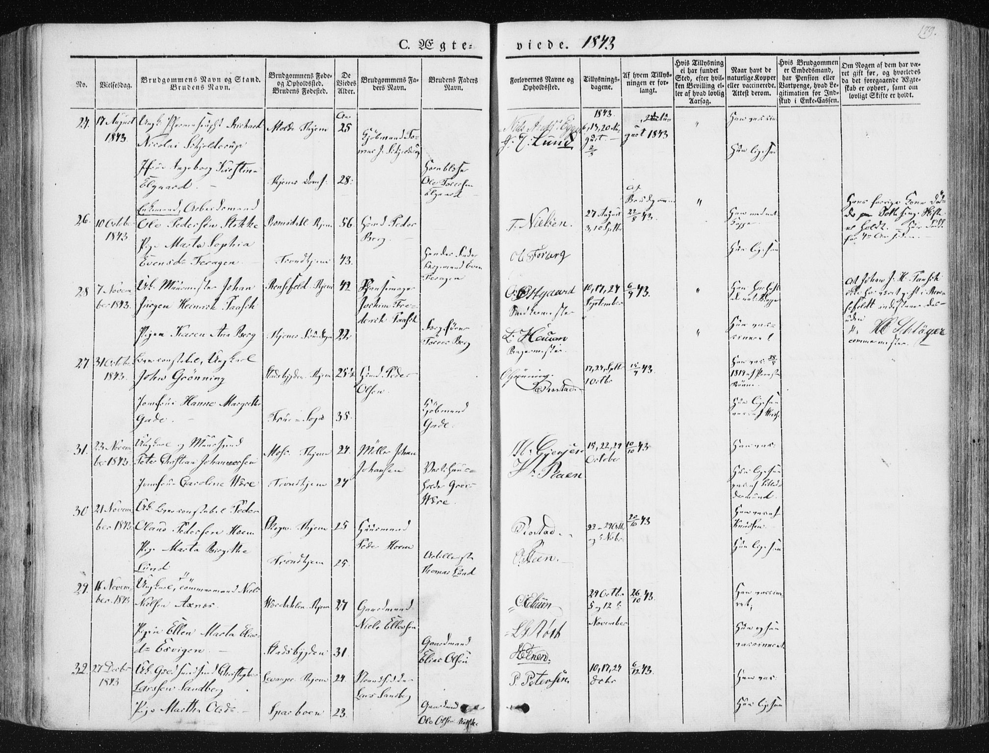 Ministerialprotokoller, klokkerbøker og fødselsregistre - Sør-Trøndelag, SAT/A-1456/602/L0110: Parish register (official) no. 602A08, 1840-1854, p. 179