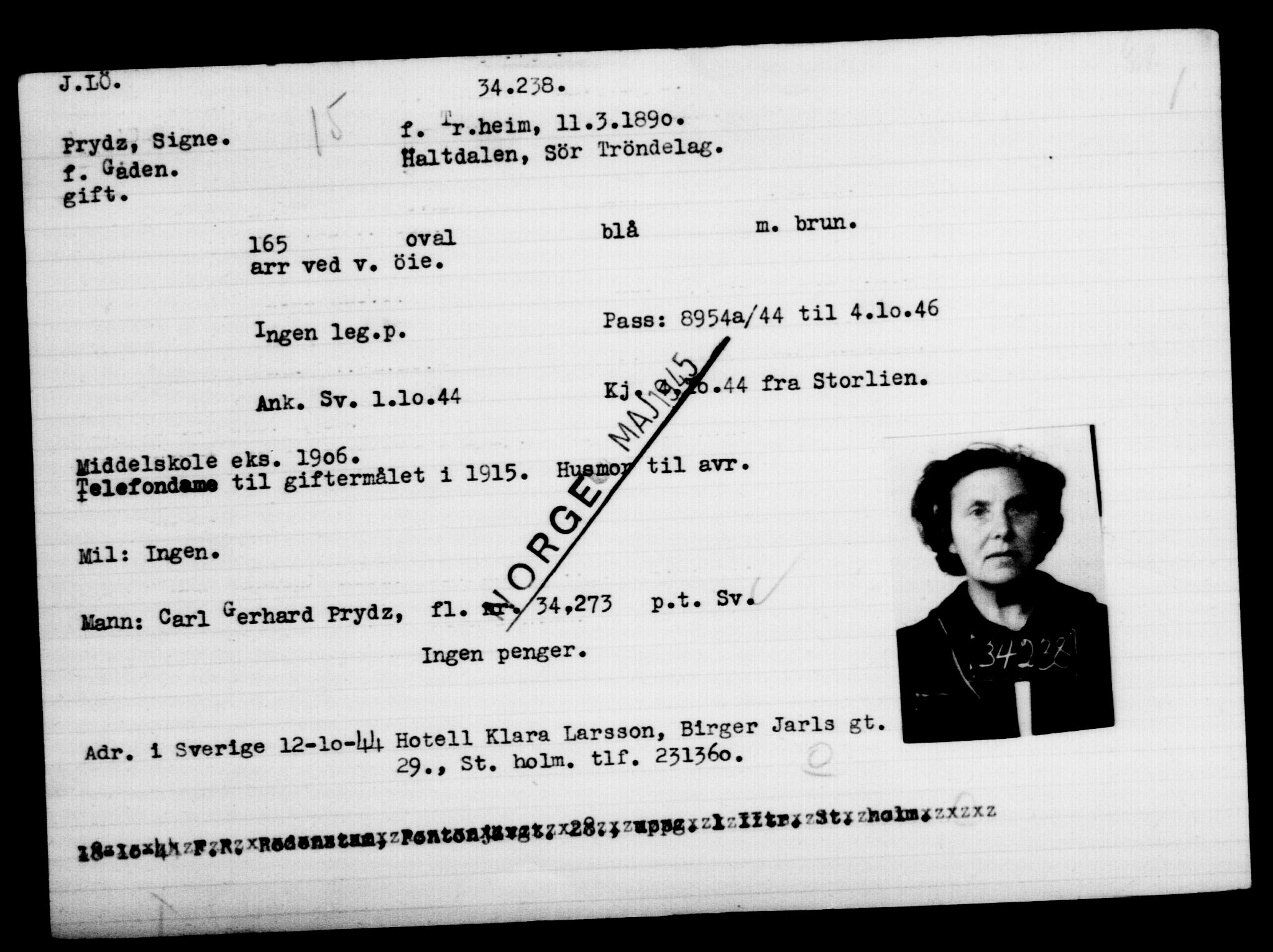 Utenriksstasjonene, Legasjonen i Stockholm, Flyktningkontoret, AV/RA-S-6753/V/Va/L0013: Kjesäterkartoteket, flyktninger med registreringsnr. 31500-34731, 1940-1945, p. 2890
