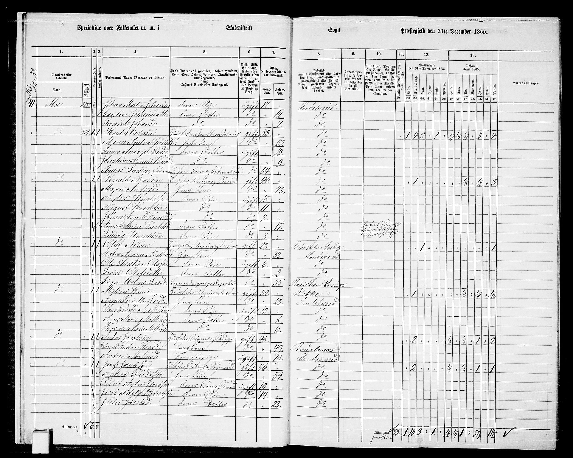 RA, 1865 census for Sandeherred/Sandeherred, 1865, p. 12