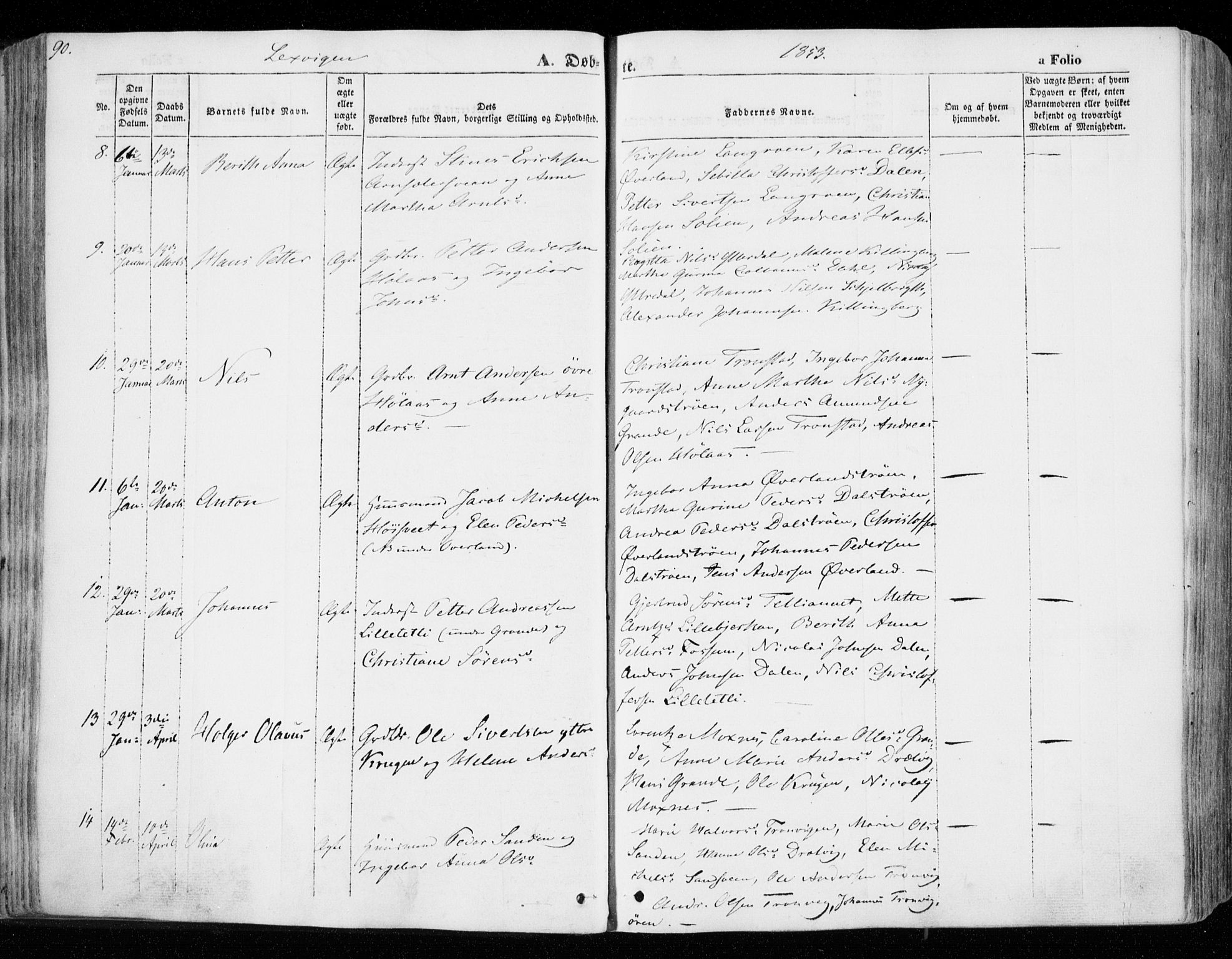 Ministerialprotokoller, klokkerbøker og fødselsregistre - Nord-Trøndelag, SAT/A-1458/701/L0007: Parish register (official) no. 701A07 /1, 1842-1854, p. 90