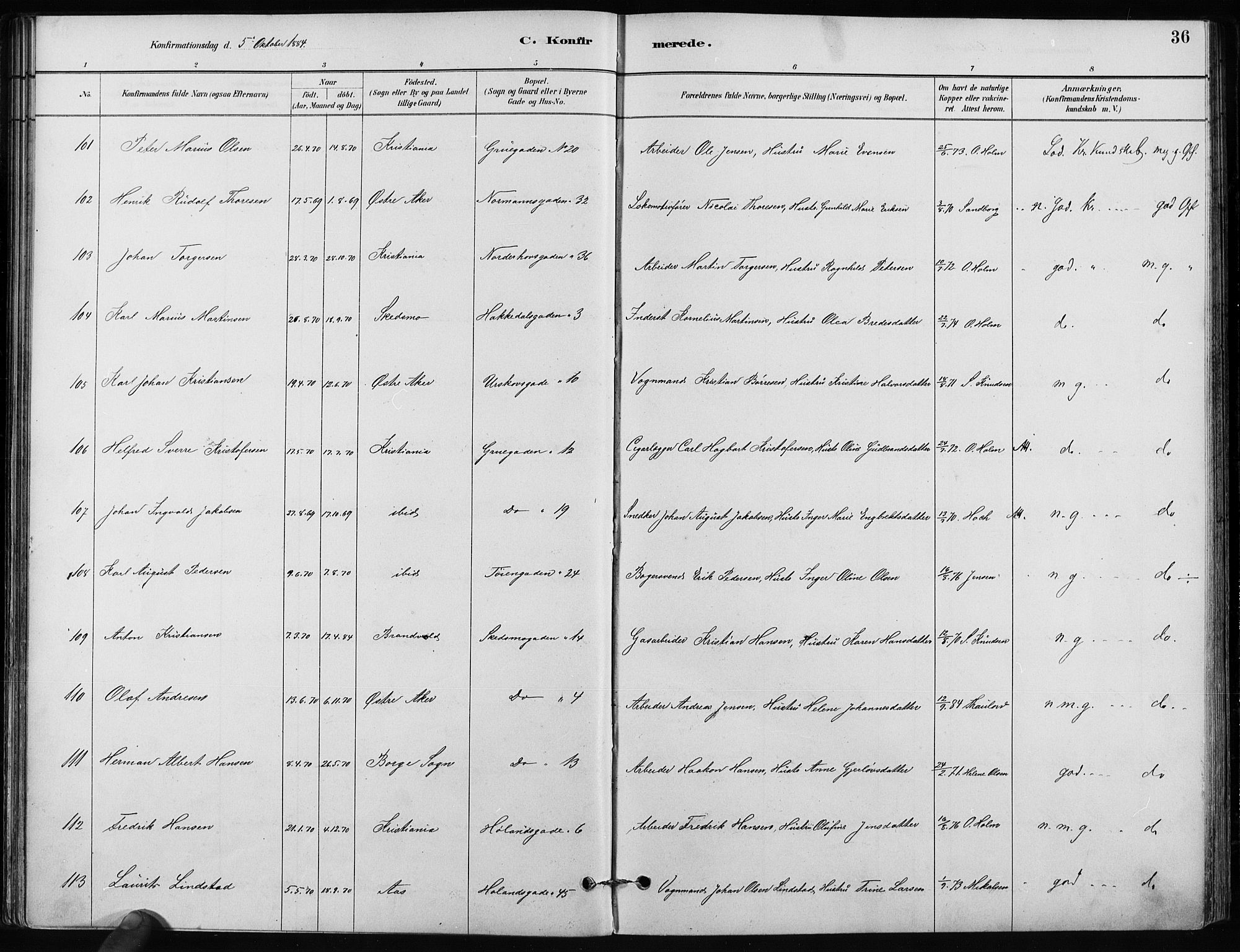 Kampen prestekontor Kirkebøker, SAO/A-10853/F/Fa/L0002: Parish register (official) no. I 2, 1880-1888, p. 36