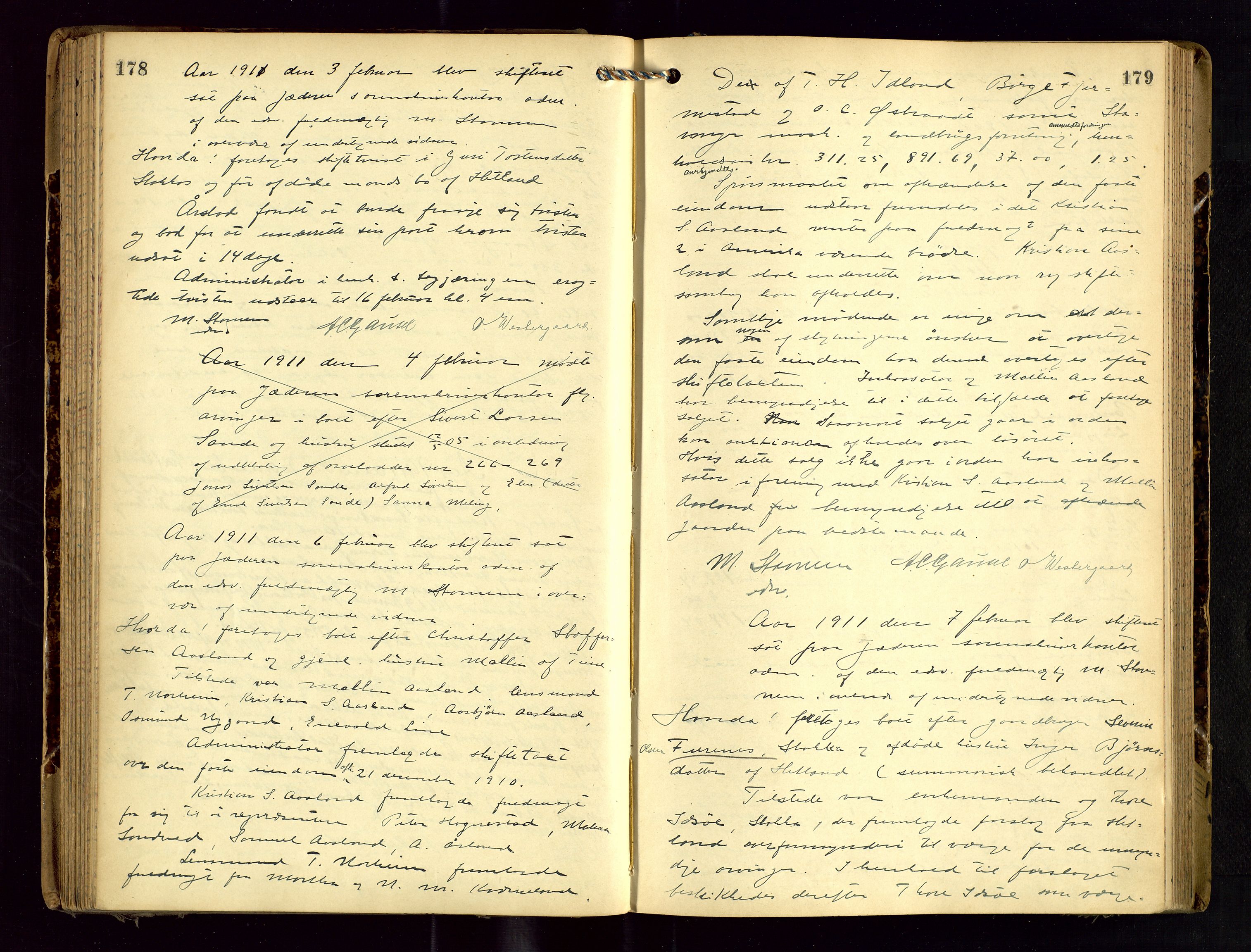 Jæren sorenskriveri, AV/SAST-A-100310/01/5/53/53BA/L0002: SKIFTEFORHANDLINGSPROTOKOLL, 1908-1915, p. 178-179