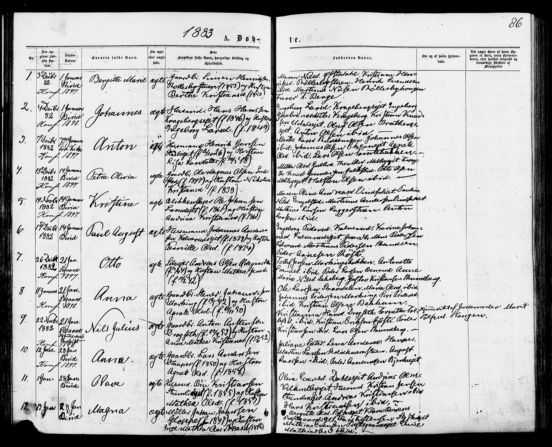 Biri prestekontor, AV/SAH-PREST-096/H/Ha/Haa/L0006: Parish register (official) no. 6, 1877-1886, p. 86