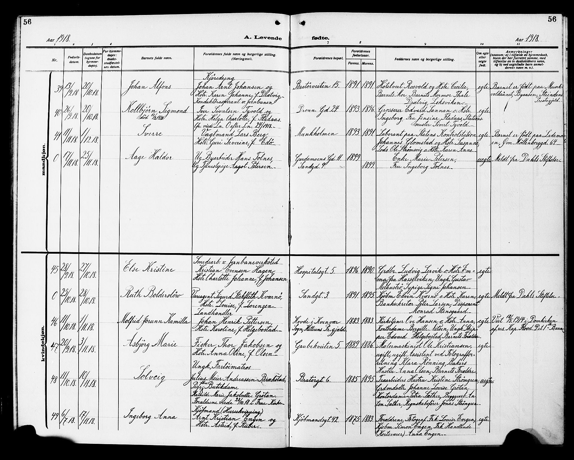 Ministerialprotokoller, klokkerbøker og fødselsregistre - Sør-Trøndelag, AV/SAT-A-1456/602/L0147: Parish register (copy) no. 602C15, 1911-1924, p. 56