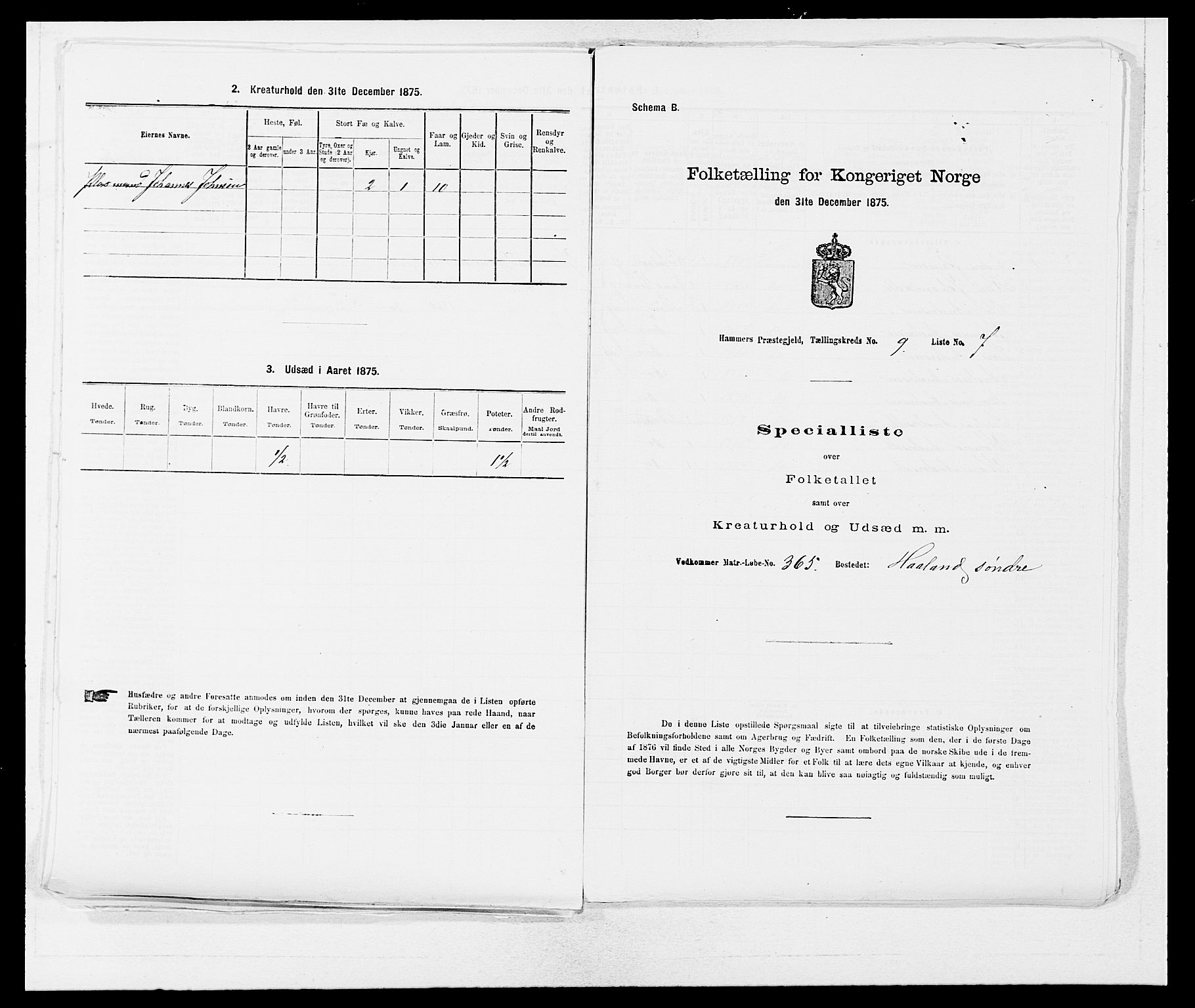 SAB, 1875 census for 1254P Hamre, 1875, p. 1169