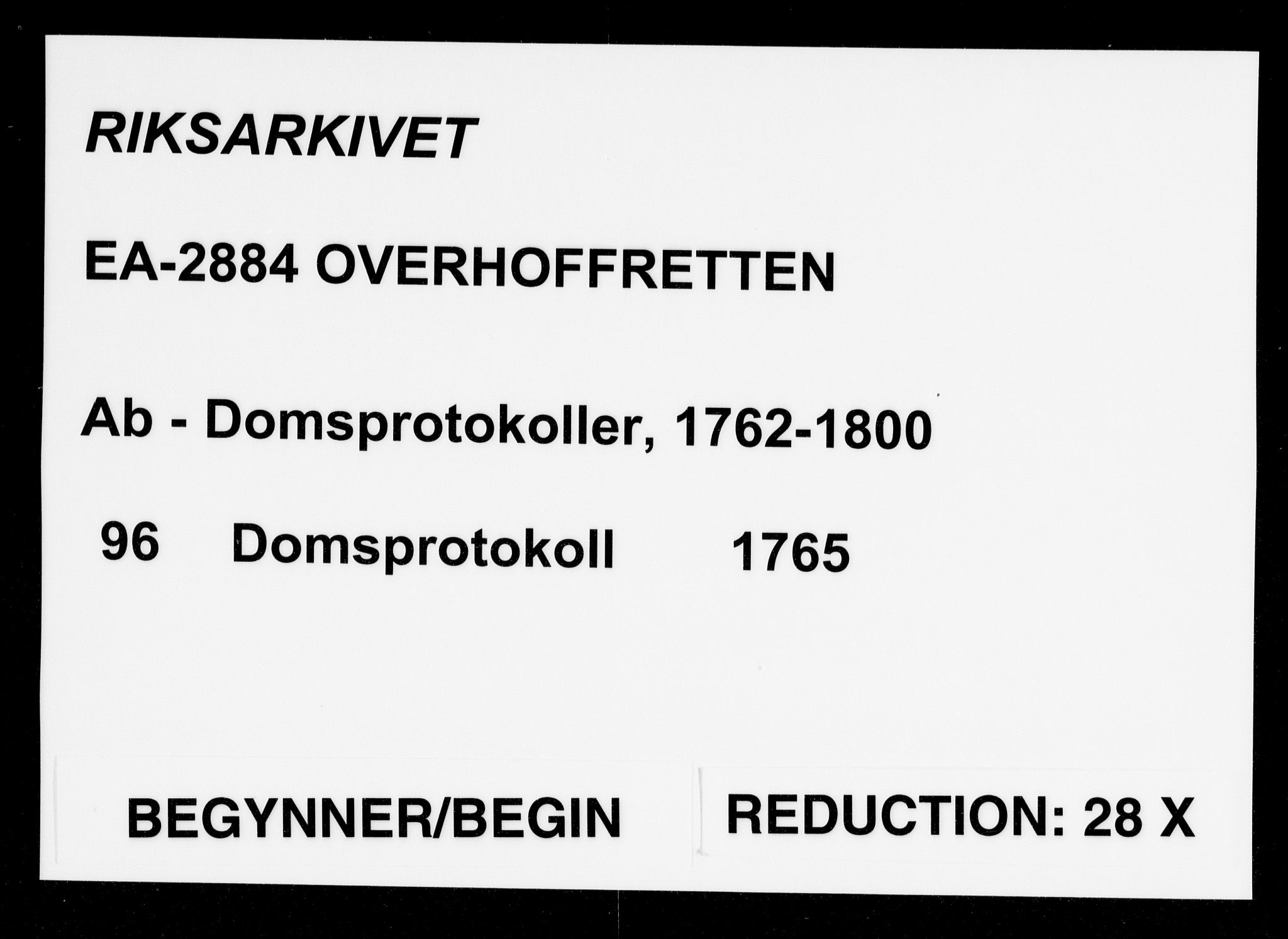 Overhoffretten 1667-1797, AV/RA-EA-2884/Ab/L0096: Domsprotokoll, 1765