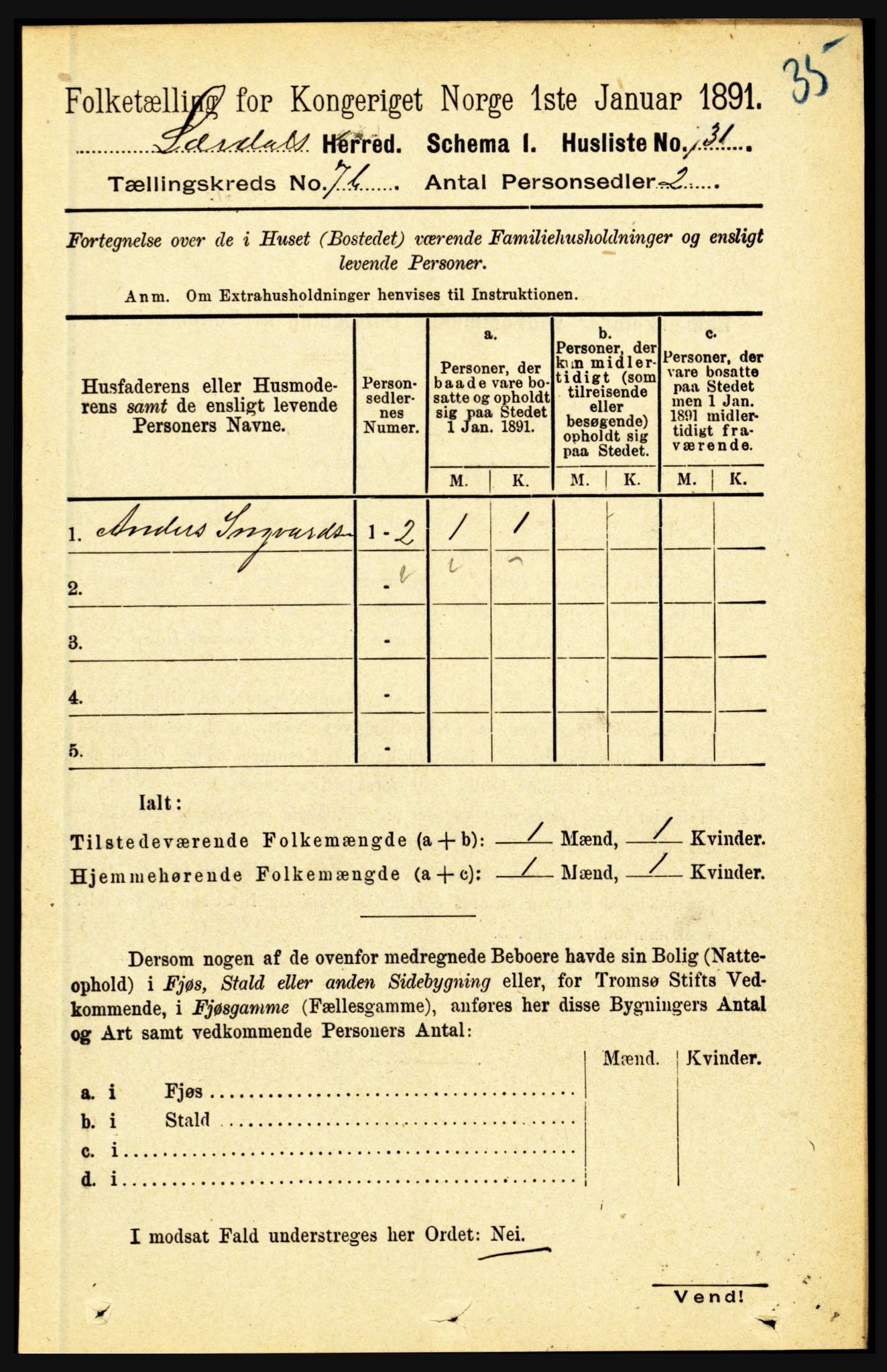 RA, 1891 census for 1422 Lærdal, 1891, p. 1137