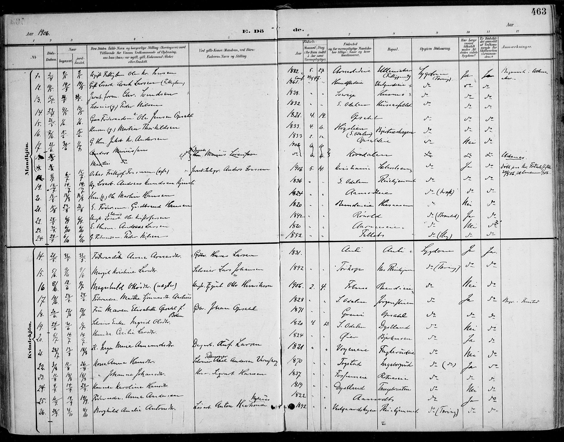 Nes prestekontor Kirkebøker, AV/SAO-A-10410/F/Fa/L0011: Parish register (official) no. I 11, 1899-1918, p. 463