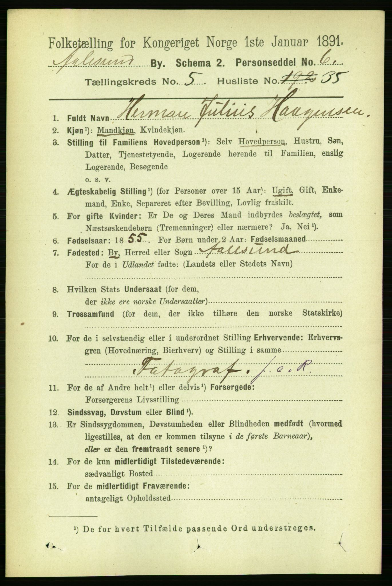 RA, 1891 census for 1501 Ålesund, 1891, p. 4177