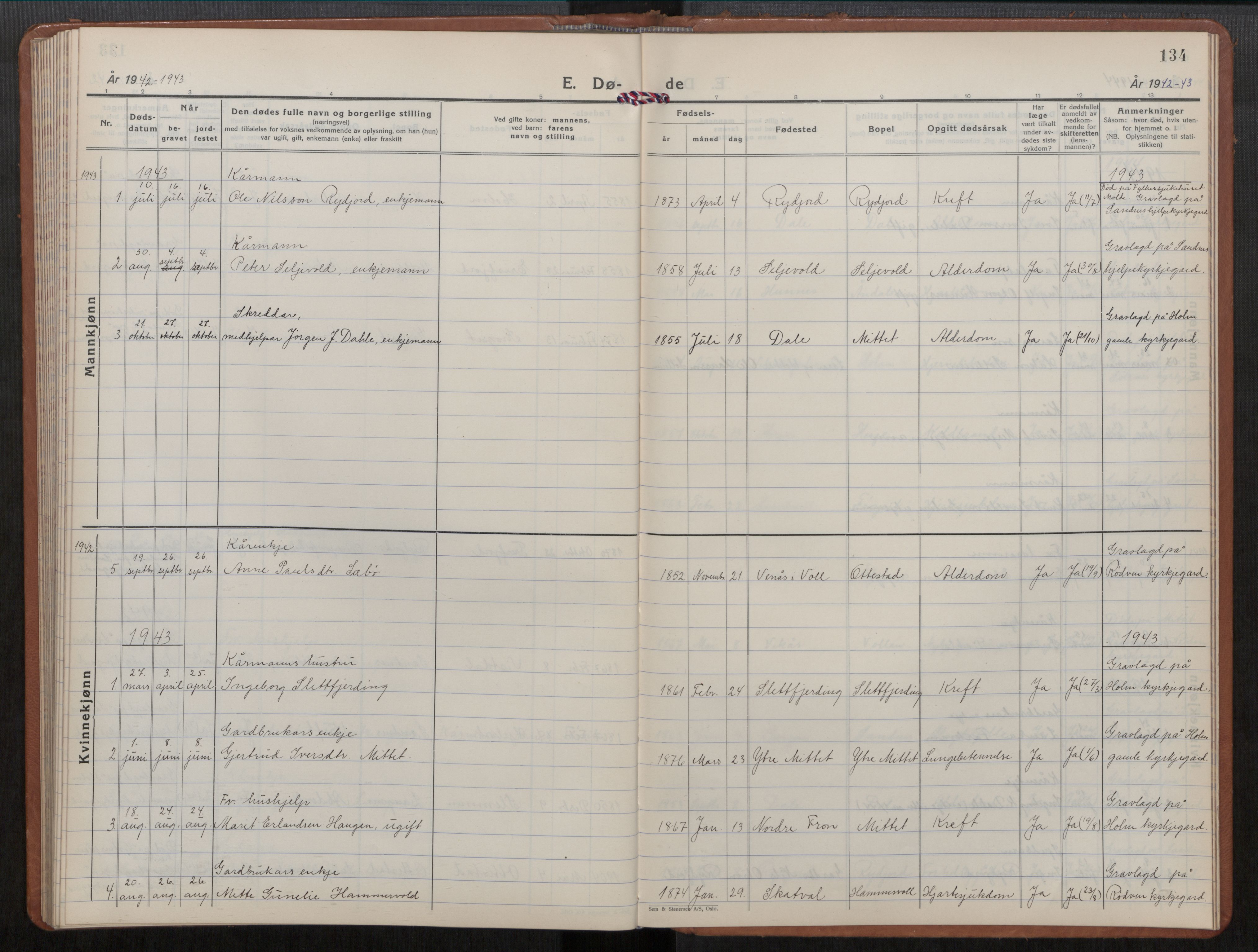 Ministerialprotokoller, klokkerbøker og fødselsregistre - Møre og Romsdal, AV/SAT-A-1454/549/L0616: Parish register (copy) no. 549C02, 1932-1961, p. 134