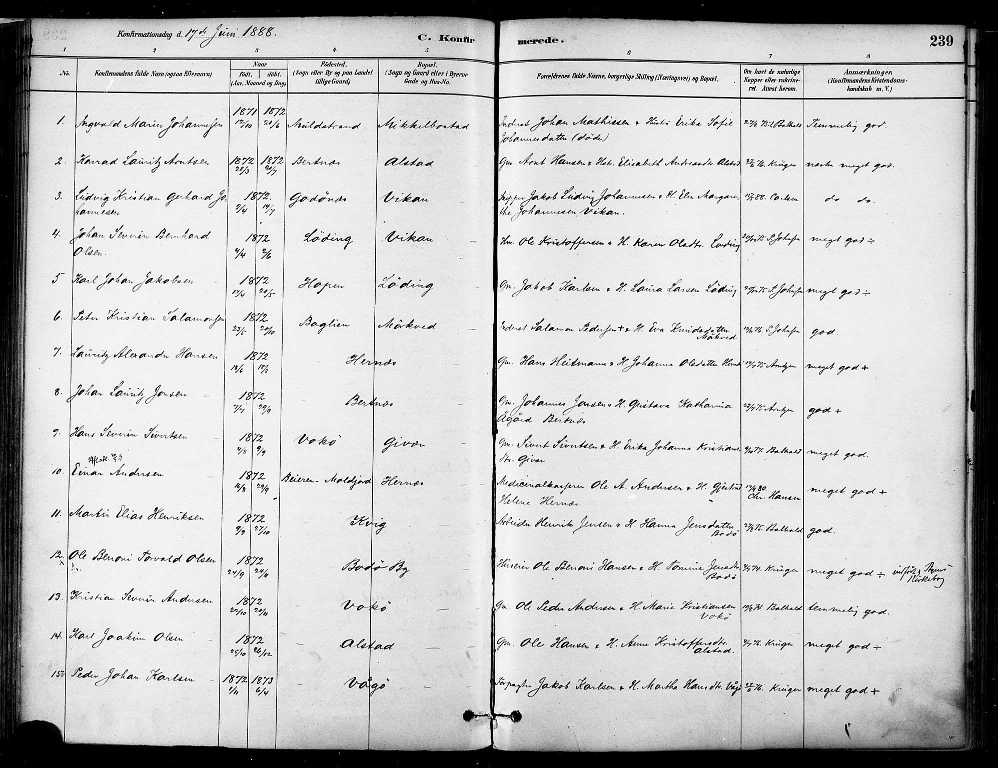 Ministerialprotokoller, klokkerbøker og fødselsregistre - Nordland, SAT/A-1459/802/L0054: Parish register (official) no. 802A01, 1879-1893, p. 239