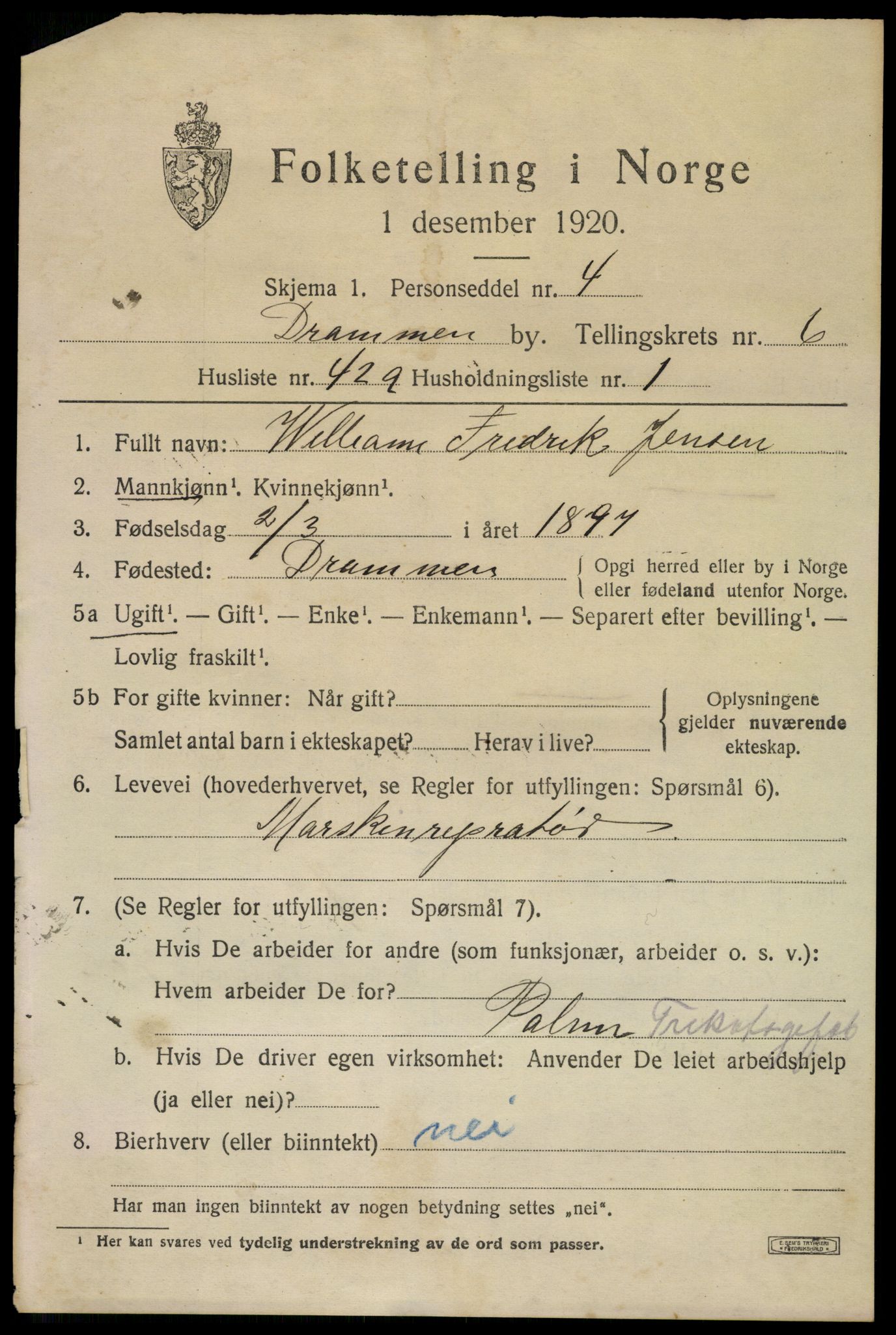 SAKO, 1920 census for Drammen, 1920, p. 41849