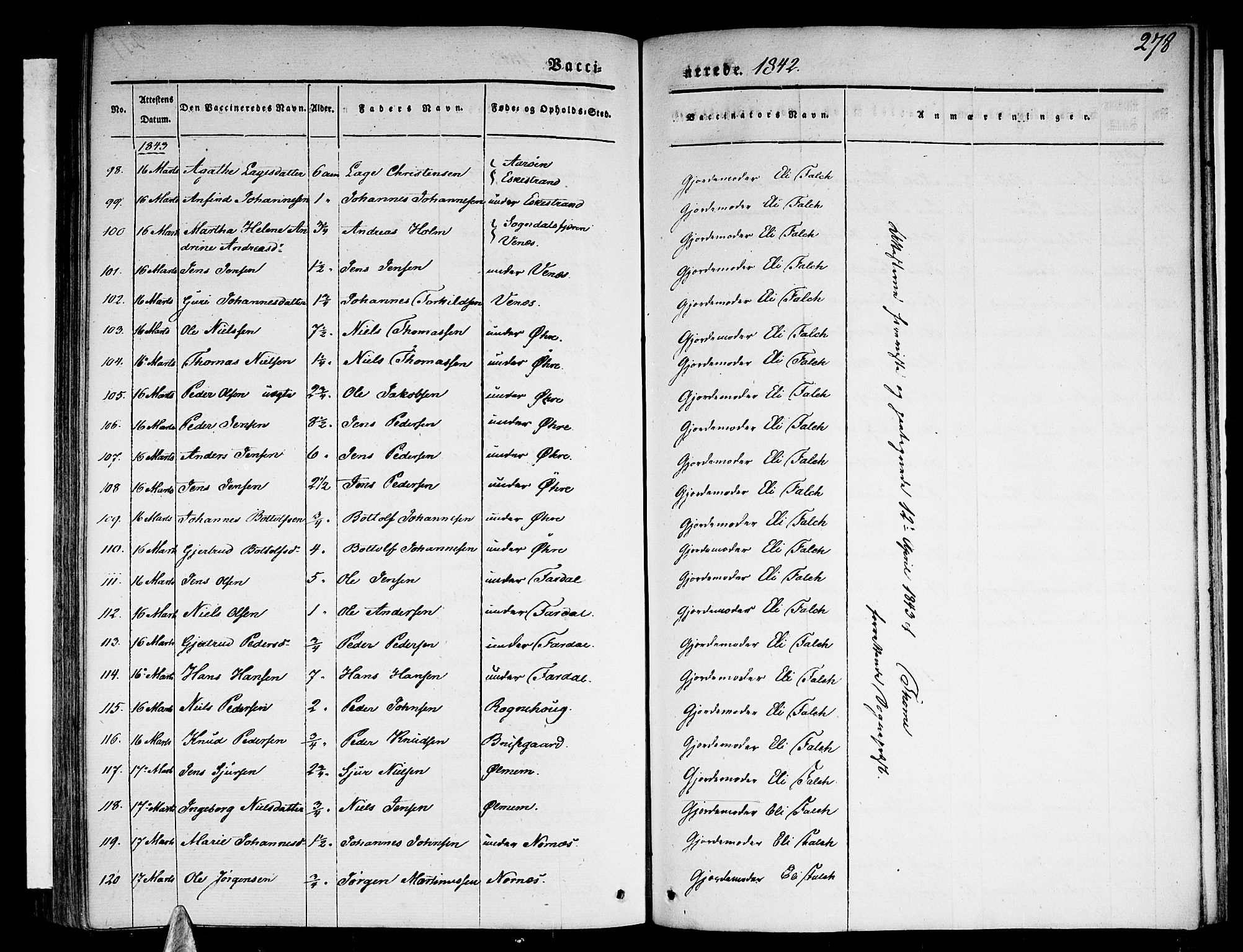 Sogndal sokneprestembete, AV/SAB-A-81301/H/Haa/Haaa/L0011: Parish register (official) no. A 11, 1839-1847, p. 278