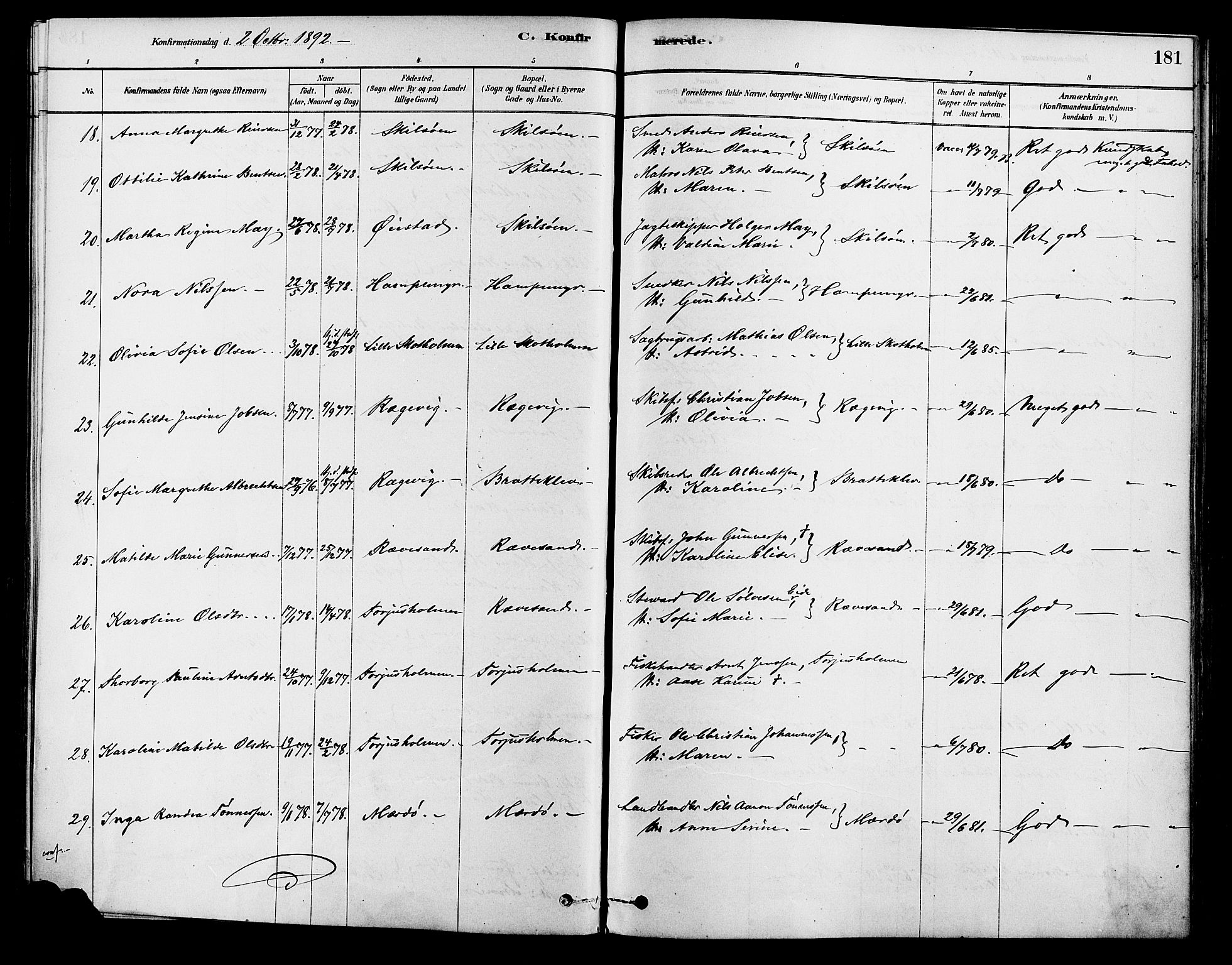 Tromøy sokneprestkontor, AV/SAK-1111-0041/F/Fa/L0009: Parish register (official) no. A 9, 1878-1896, p. 181