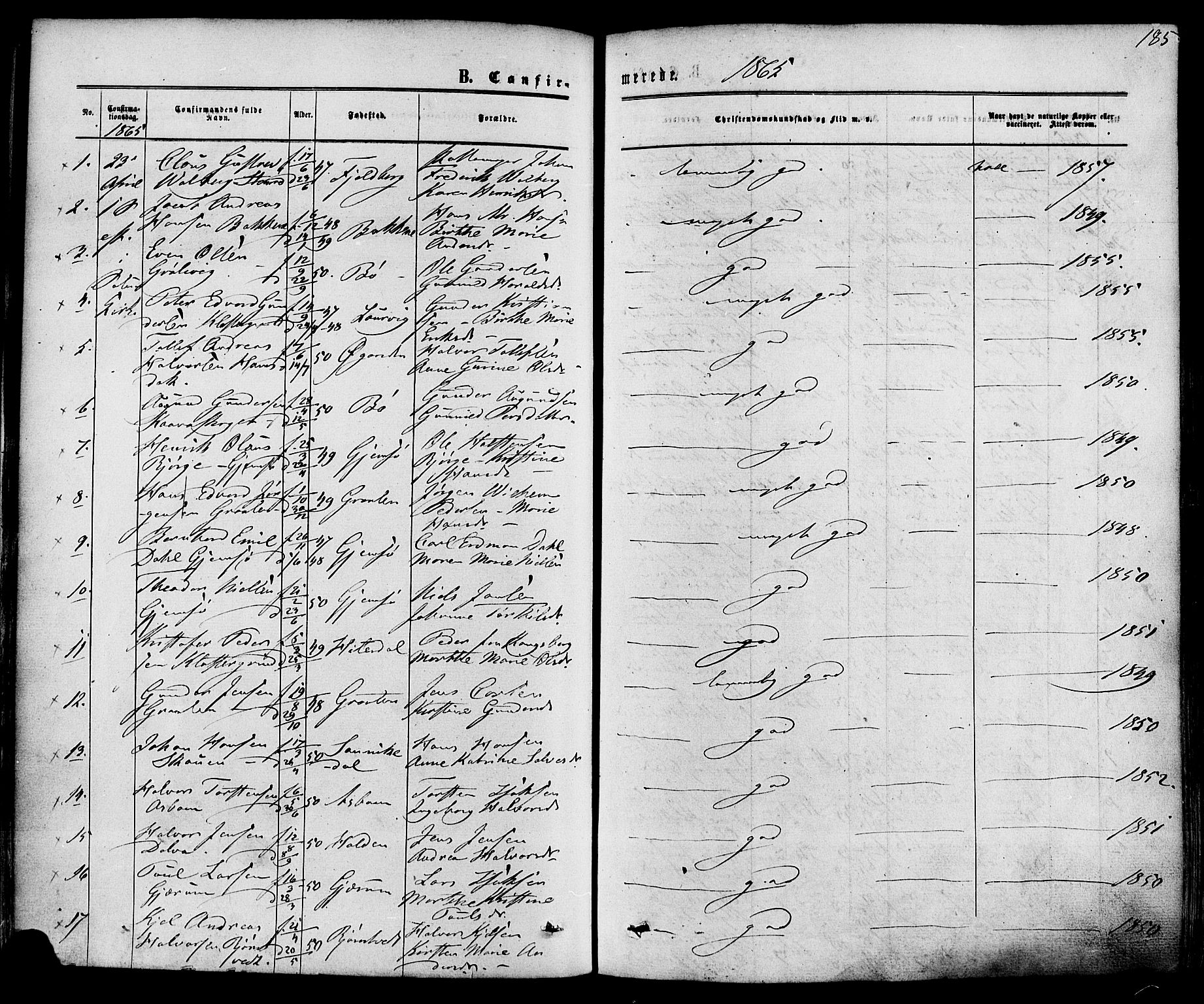Solum kirkebøker, SAKO/A-306/F/Fa/L0008: Parish register (official) no. I 8, 1865-1876, p. 185