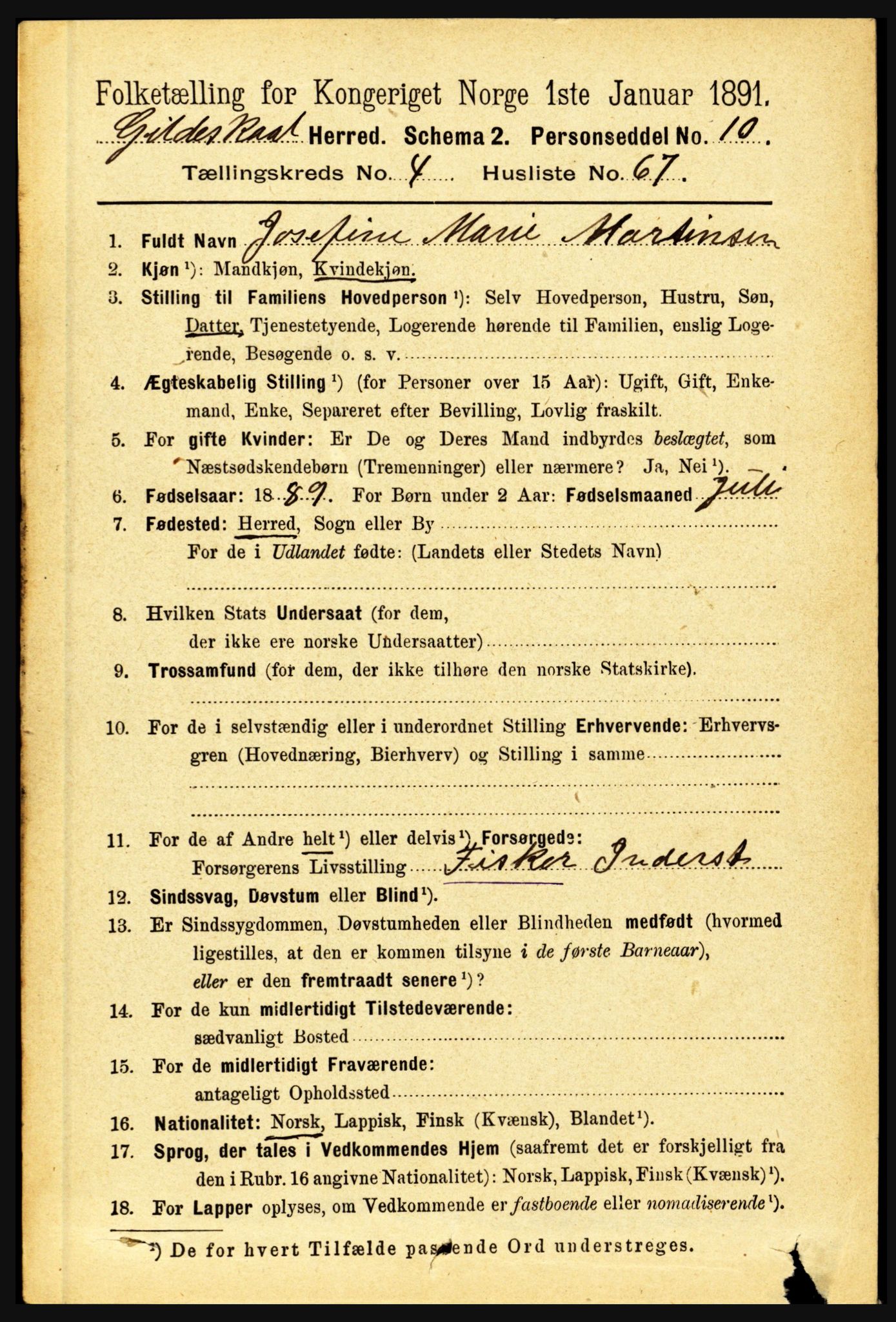 RA, 1891 census for 1838 Gildeskål, 1891, p. 1509