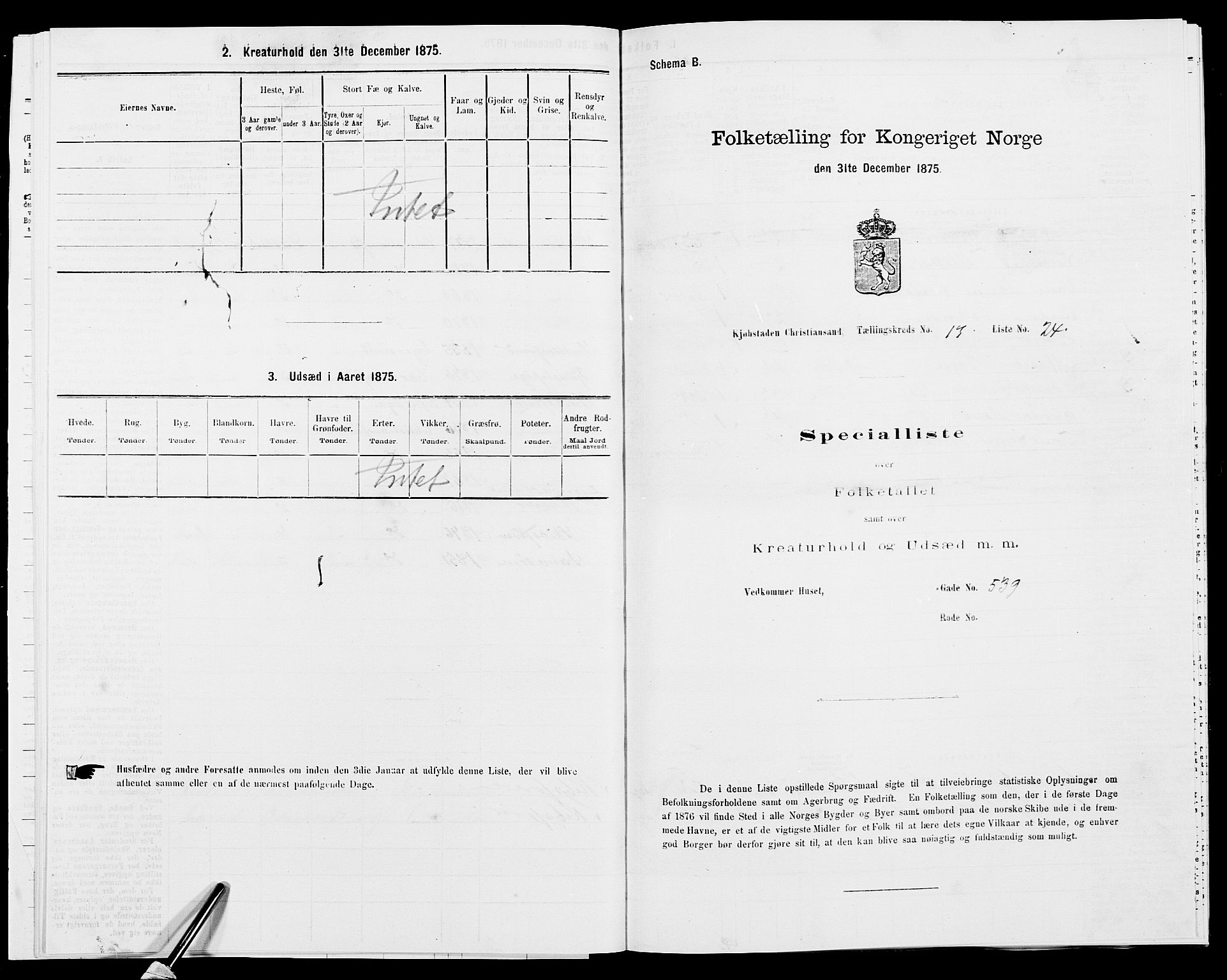 SAK, 1875 census for 1001P Kristiansand, 1875, p. 2059