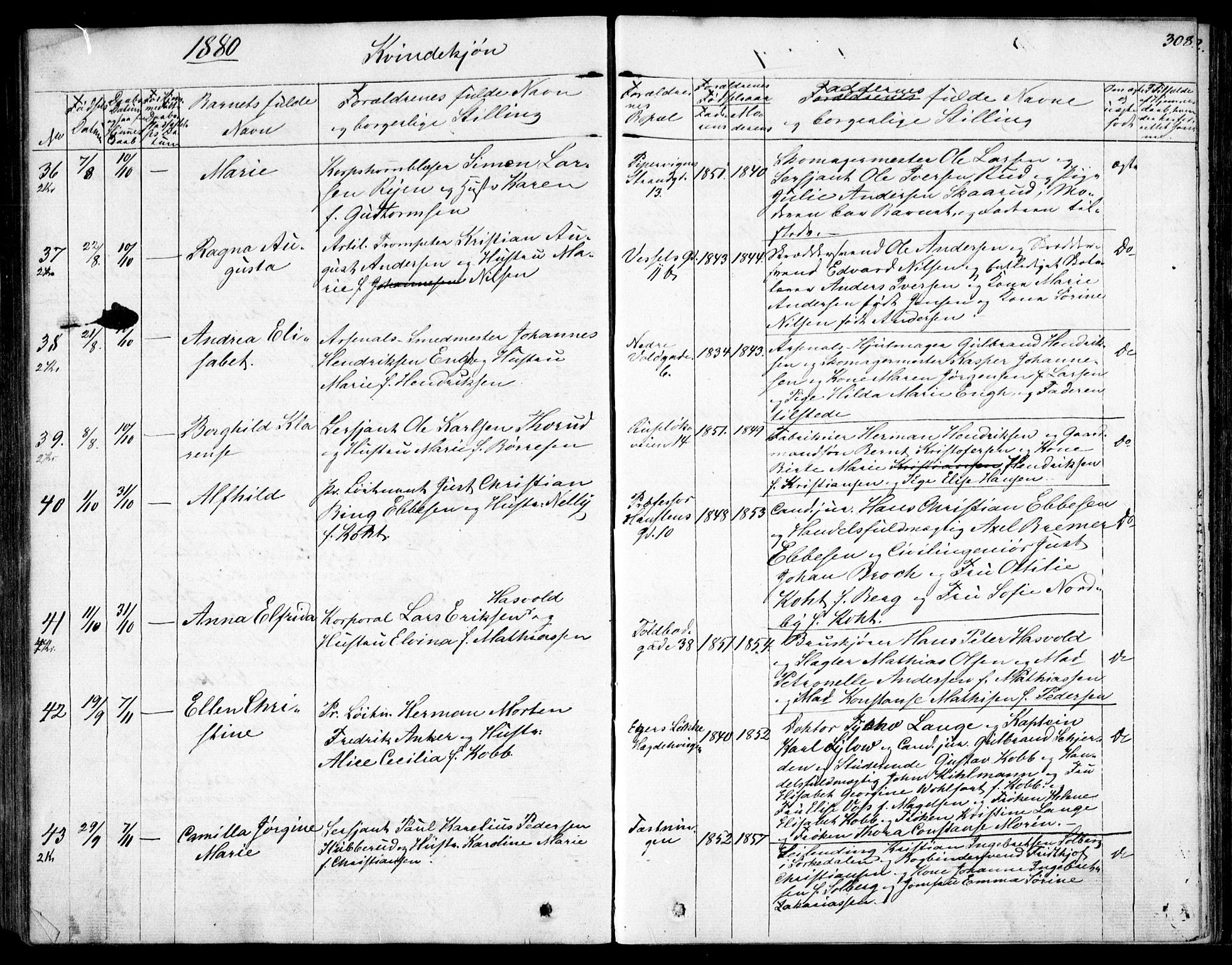 Garnisonsmenigheten Kirkebøker, AV/SAO-A-10846/F/Fa/L0007: Parish register (official) no. 7, 1828-1881, p. 308