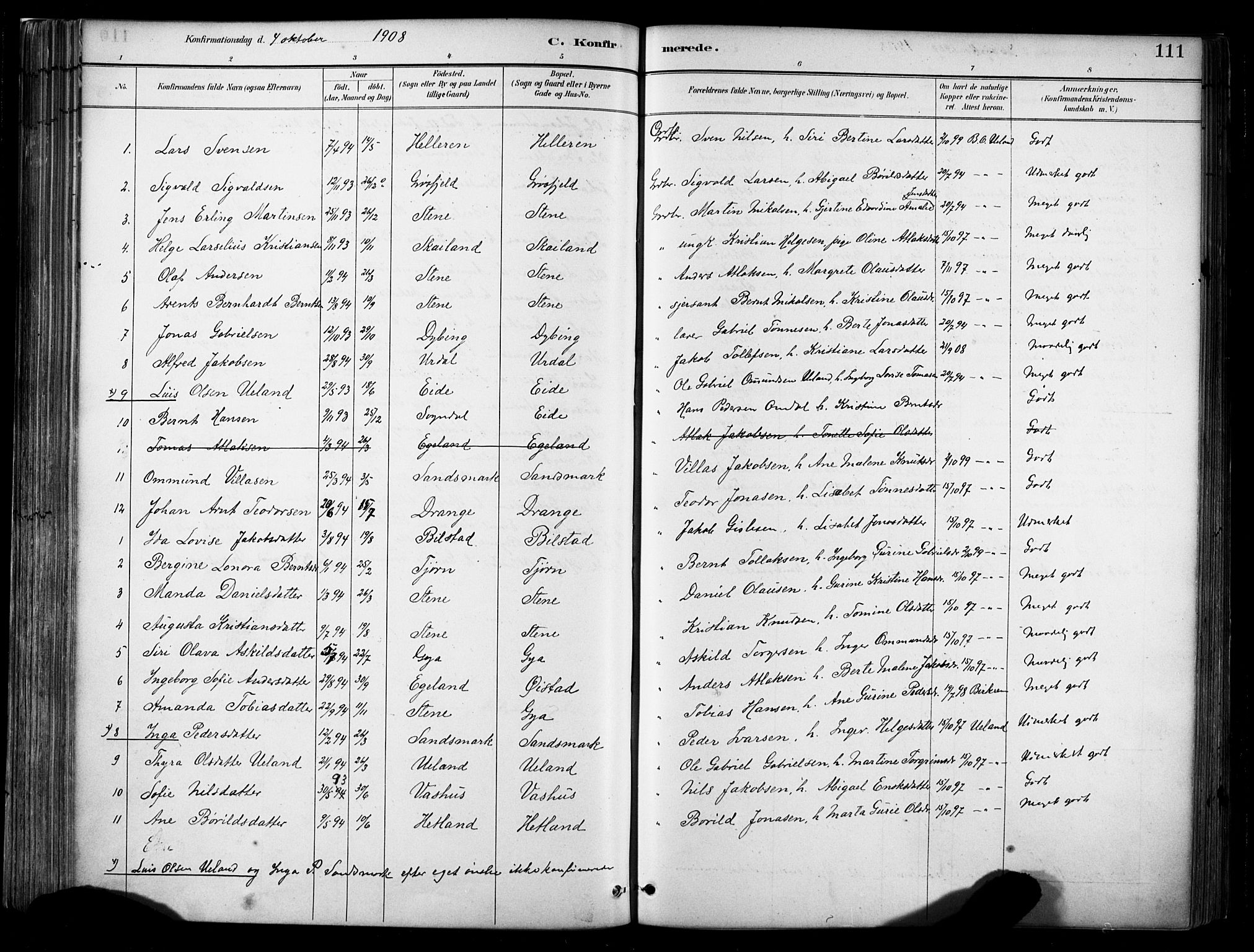 Lund sokneprestkontor, AV/SAST-A-101809/S06/L0012: Parish register (official) no. A 11, 1887-1921, p. 111