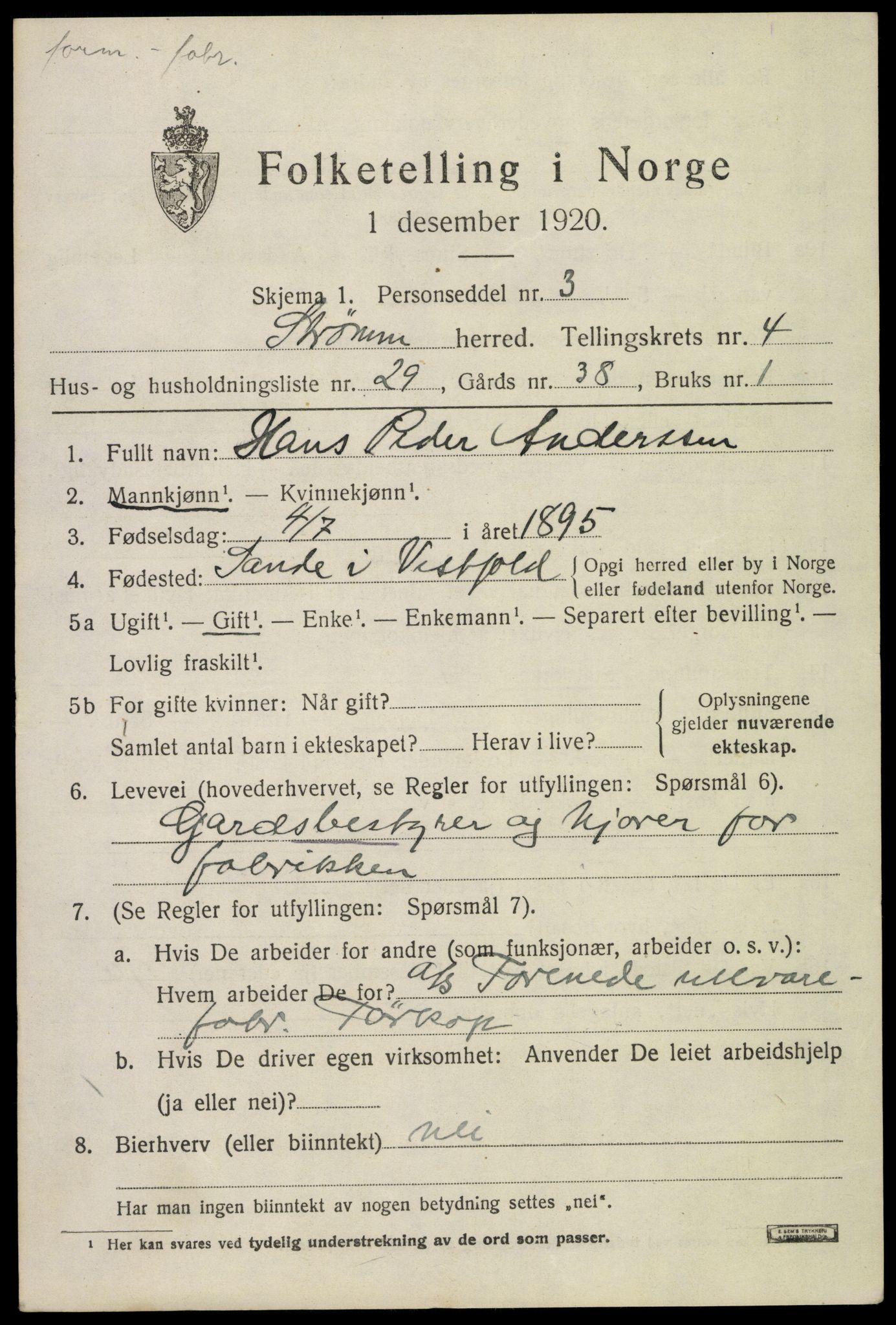 SAKO, 1920 census for Strømm, 1920, p. 3433