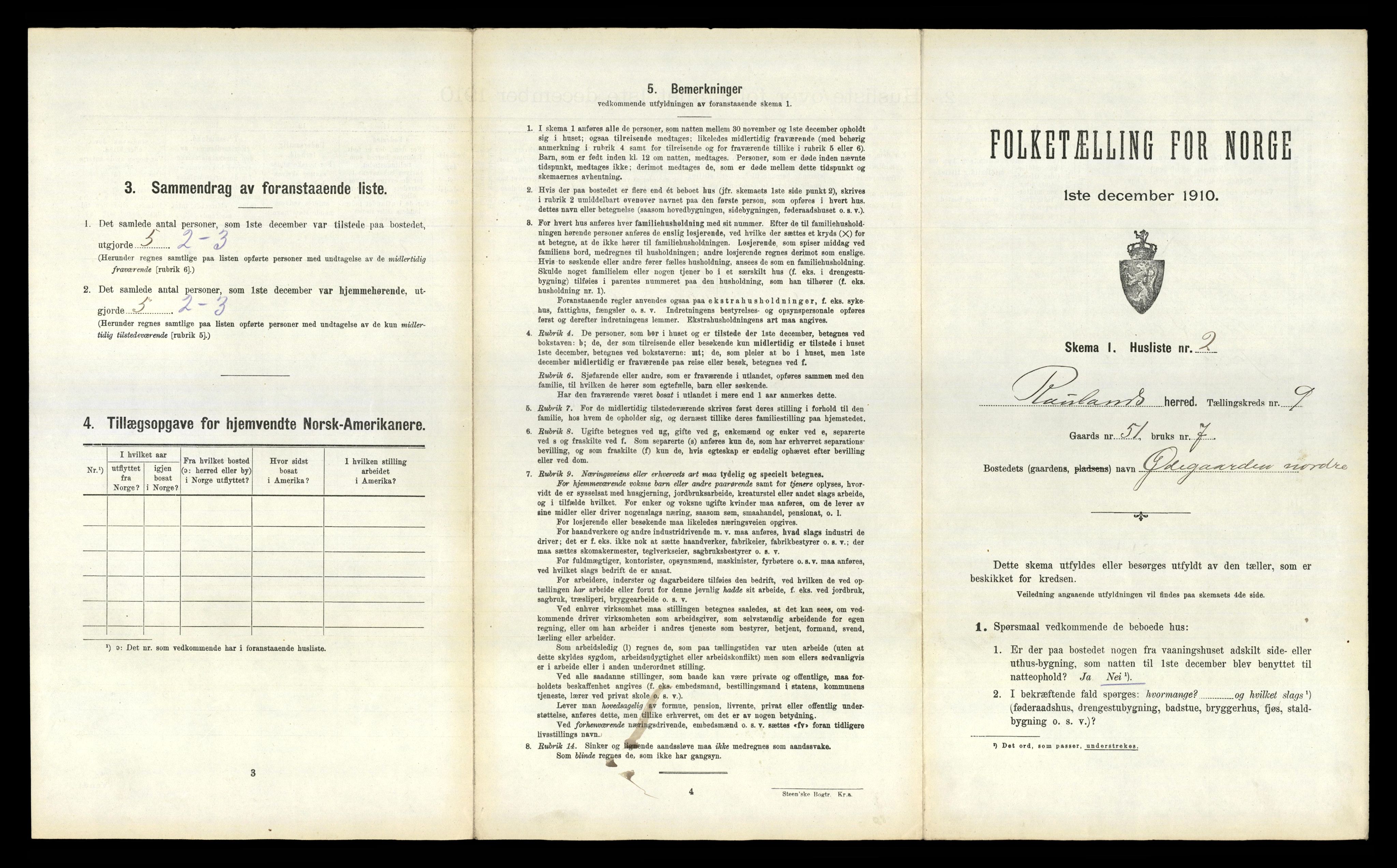 RA, 1910 census for Rauland, 1910, p. 317