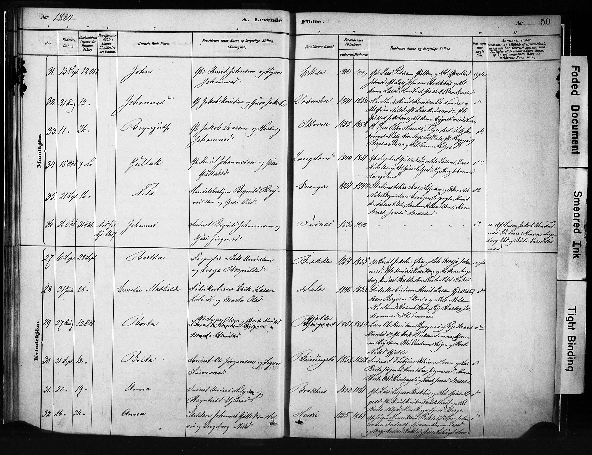 Evanger sokneprestembete, AV/SAB-A-99924: Parish register (official) no. A 1, 1877-1899, p. 50