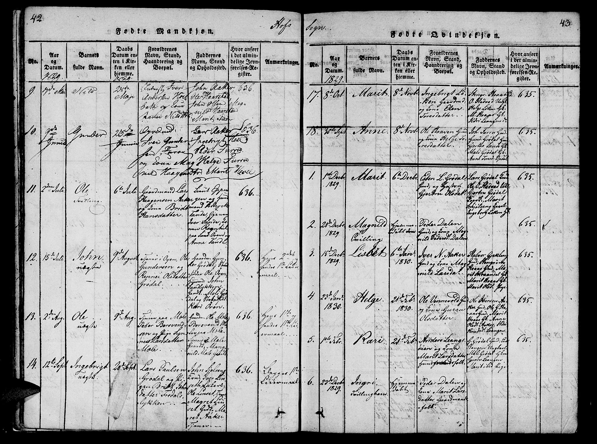Ministerialprotokoller, klokkerbøker og fødselsregistre - Møre og Romsdal, SAT/A-1454/590/L1009: Parish register (official) no. 590A03 /1, 1819-1832, p. 42-43