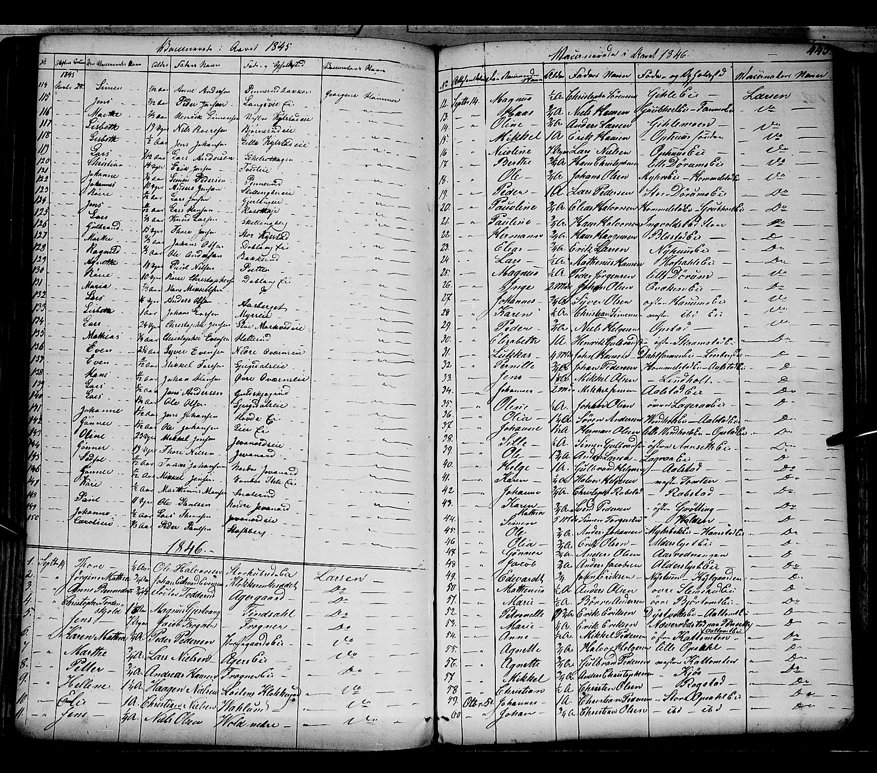 Vang prestekontor, Hedmark, SAH/PREST-008/H/Ha/Haa/L0010: Parish register (official) no. 10, 1841-1855, p. 445