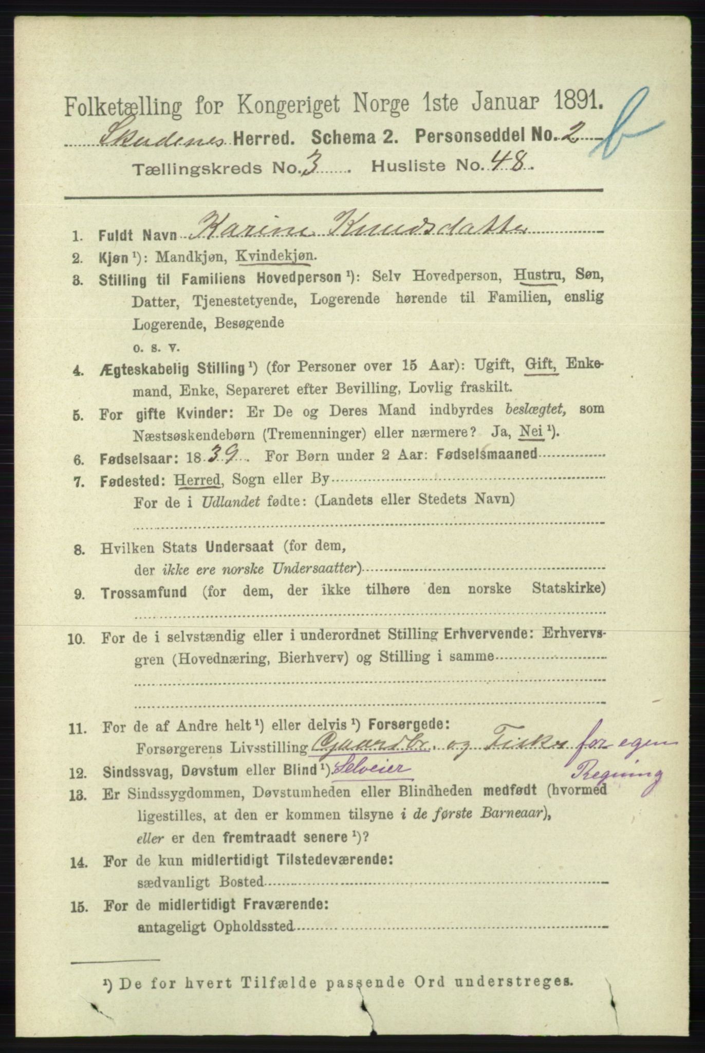 RA, 1891 census for 1150 Skudenes, 1891, p. 4248