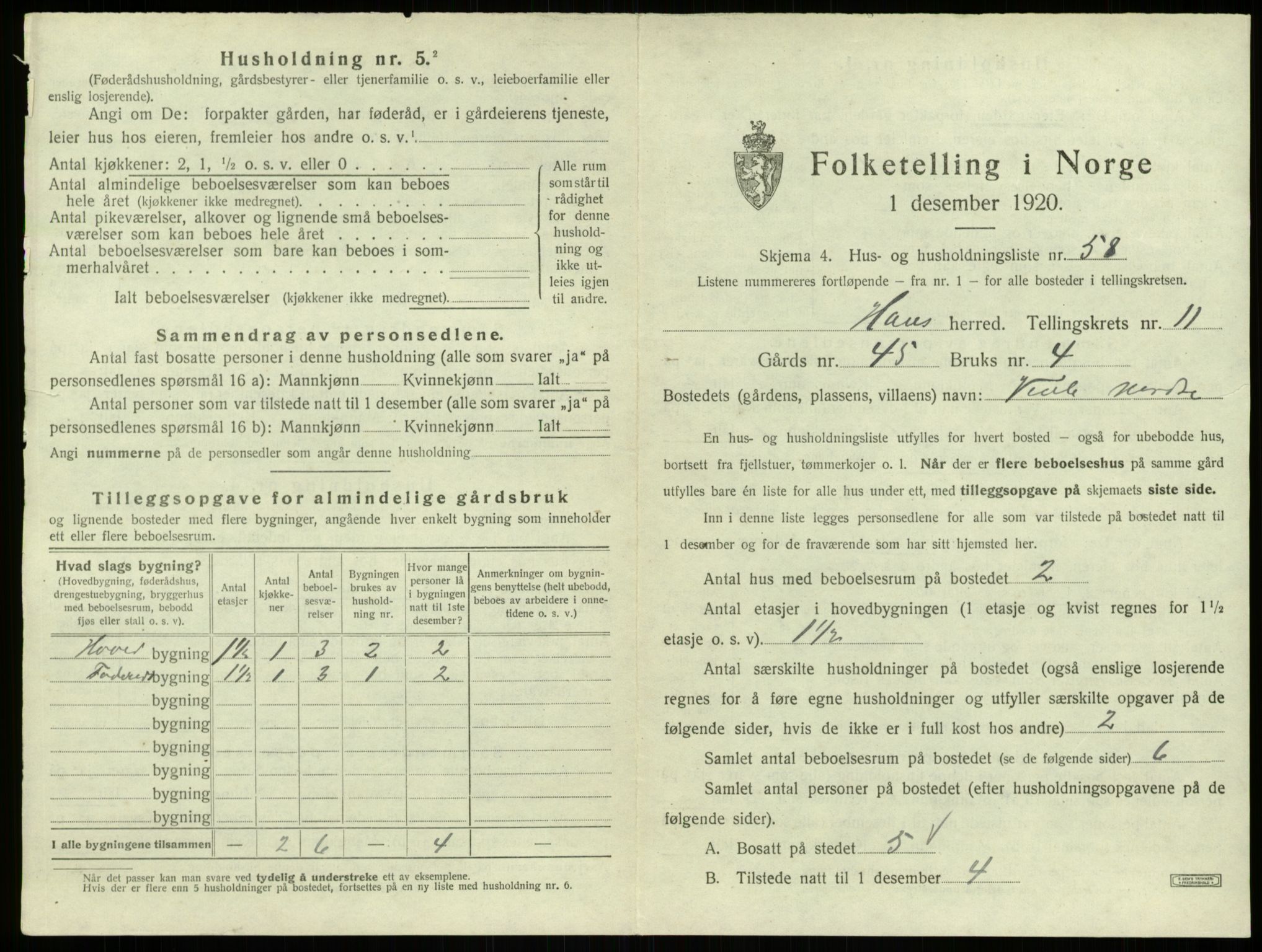 SAB, 1920 census for Haus, 1920, p. 927