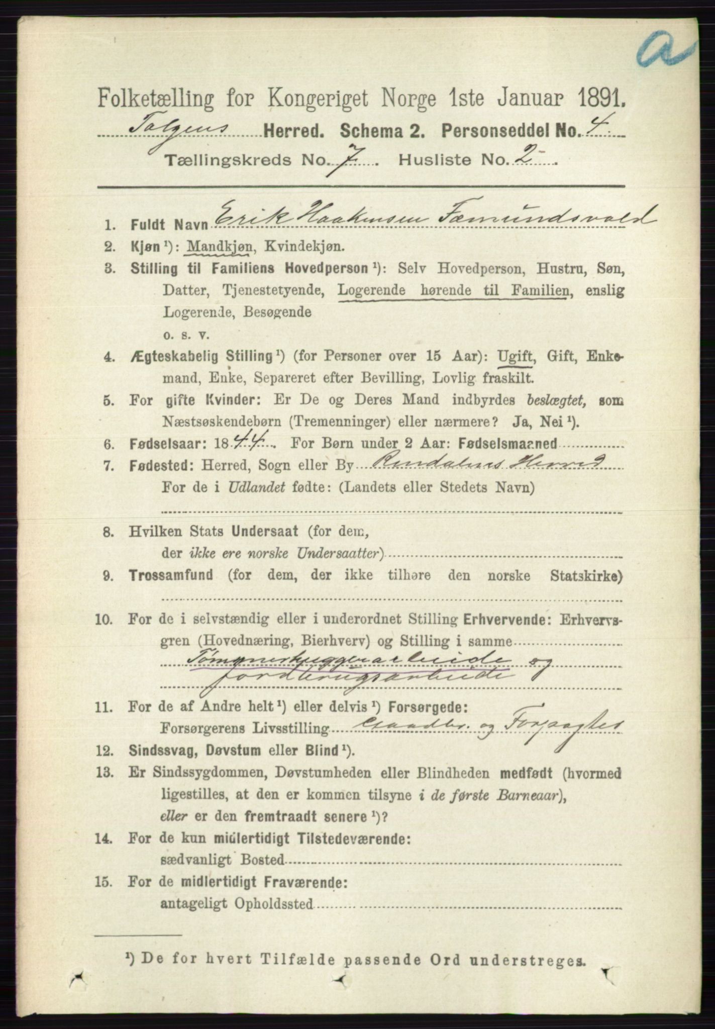 RA, 1891 census for 0436 Tolga, 1891, p. 2034