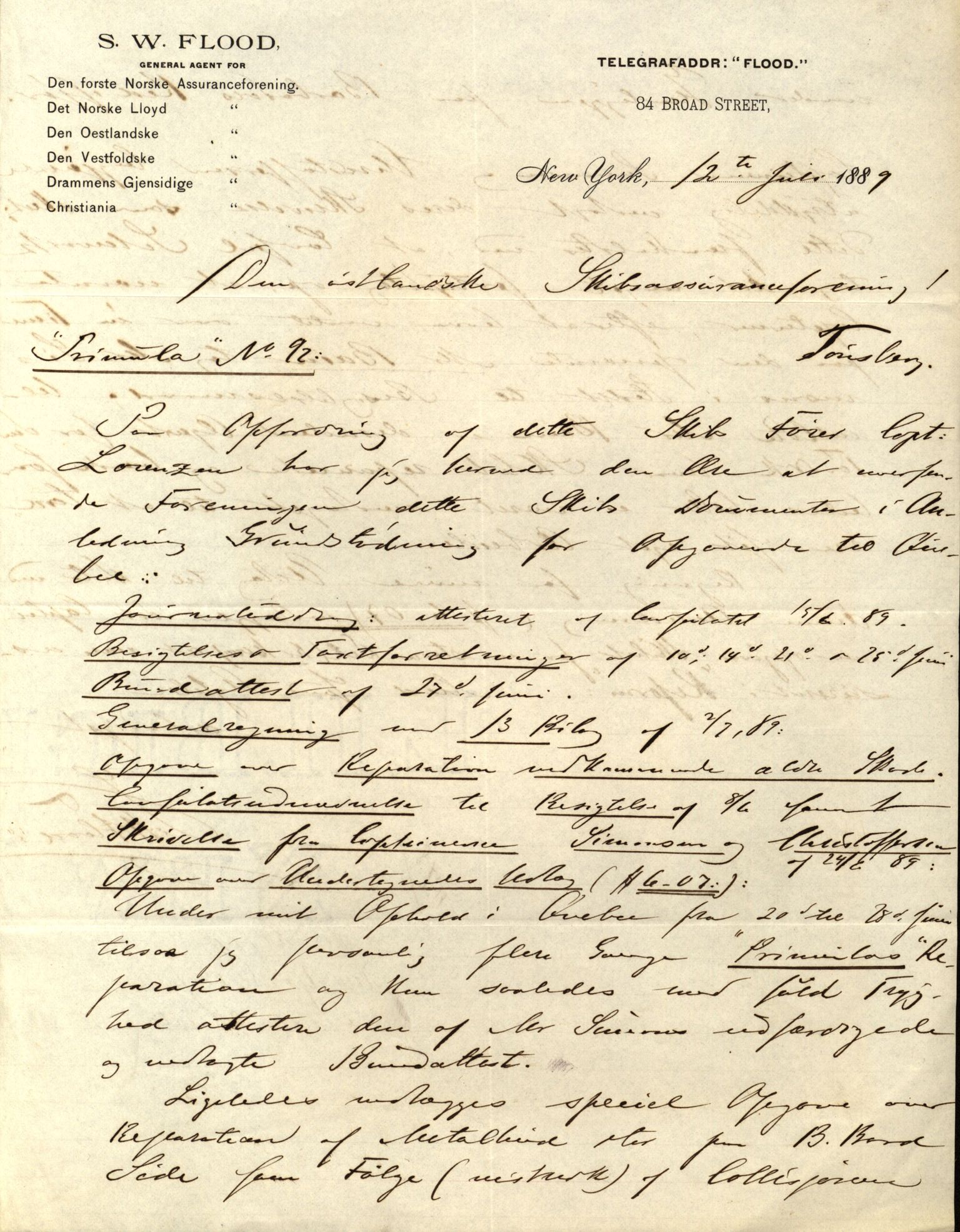 Pa 63 - Østlandske skibsassuranceforening, VEMU/A-1079/G/Ga/L0021/0003: Havaridokumenter / Inga av Drammen, Inga av Sandefjord, Primula, 1888-1889, p. 193
