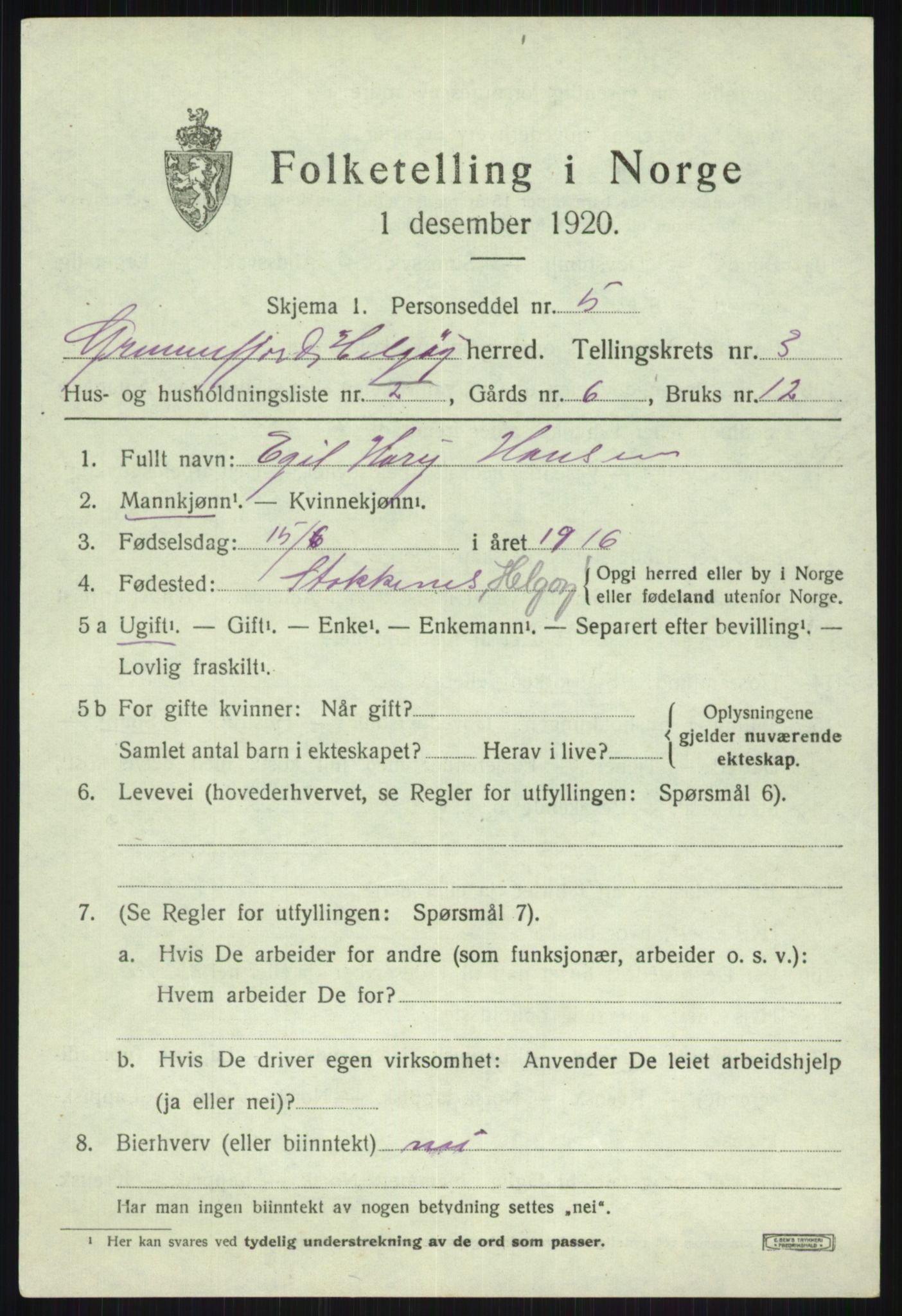 SATØ, 1920 census for Helgøy, 1920, p. 1401